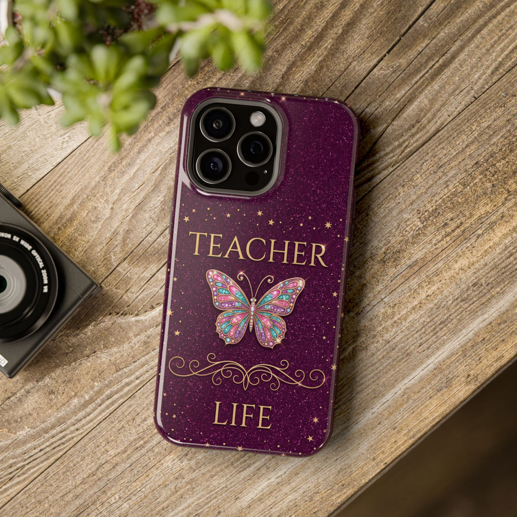 Teacher Life Glitter Butterfly Phone Case — Wireless Charging Cover