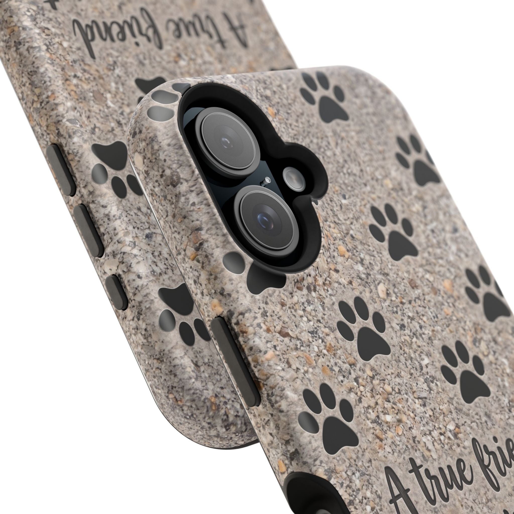 "A True Friend Leaves Paw Prints On Your Heart" Phone Case | Sentimental Stone-Texture Dog Paw Print Case | iPhone & Samsung