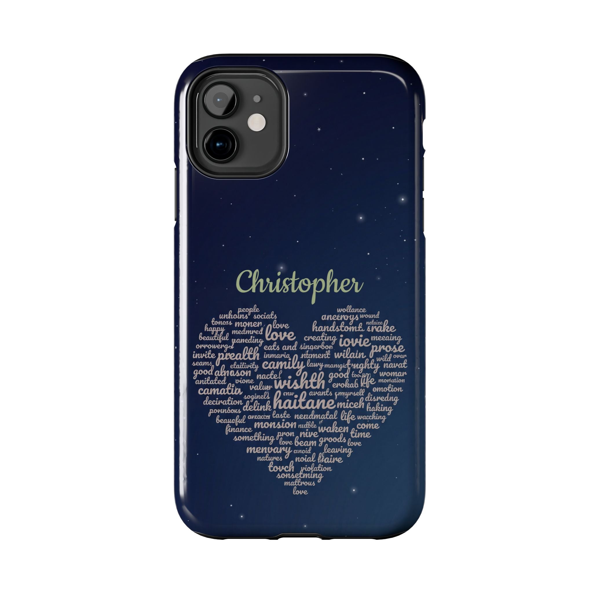 Personalized Teacher Heart Word Cloud Phone Case — Custom Name Starry Design