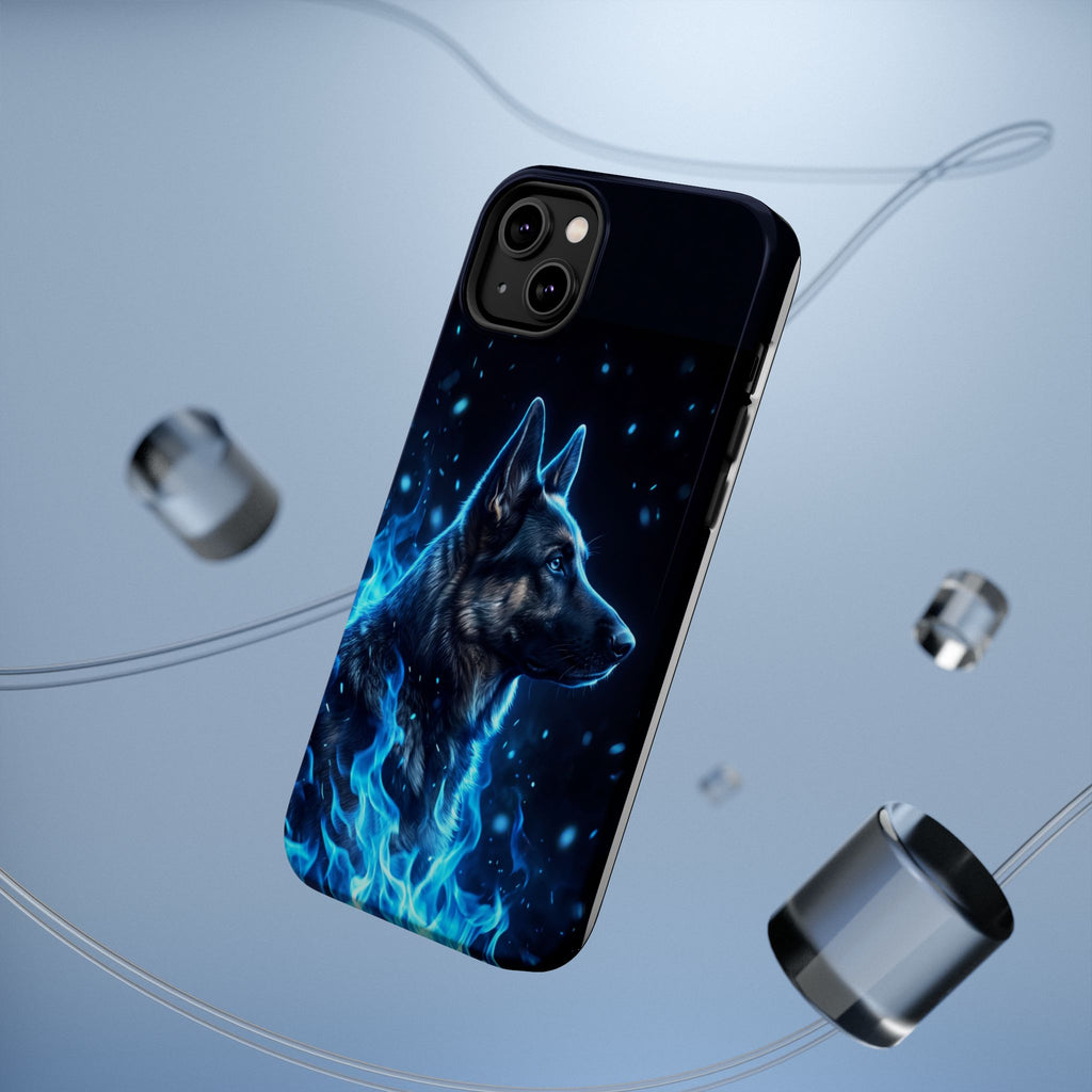 German Shepherd Phone Case | Blue Flame Art — Tough Magnetic Case with Wireless Charging