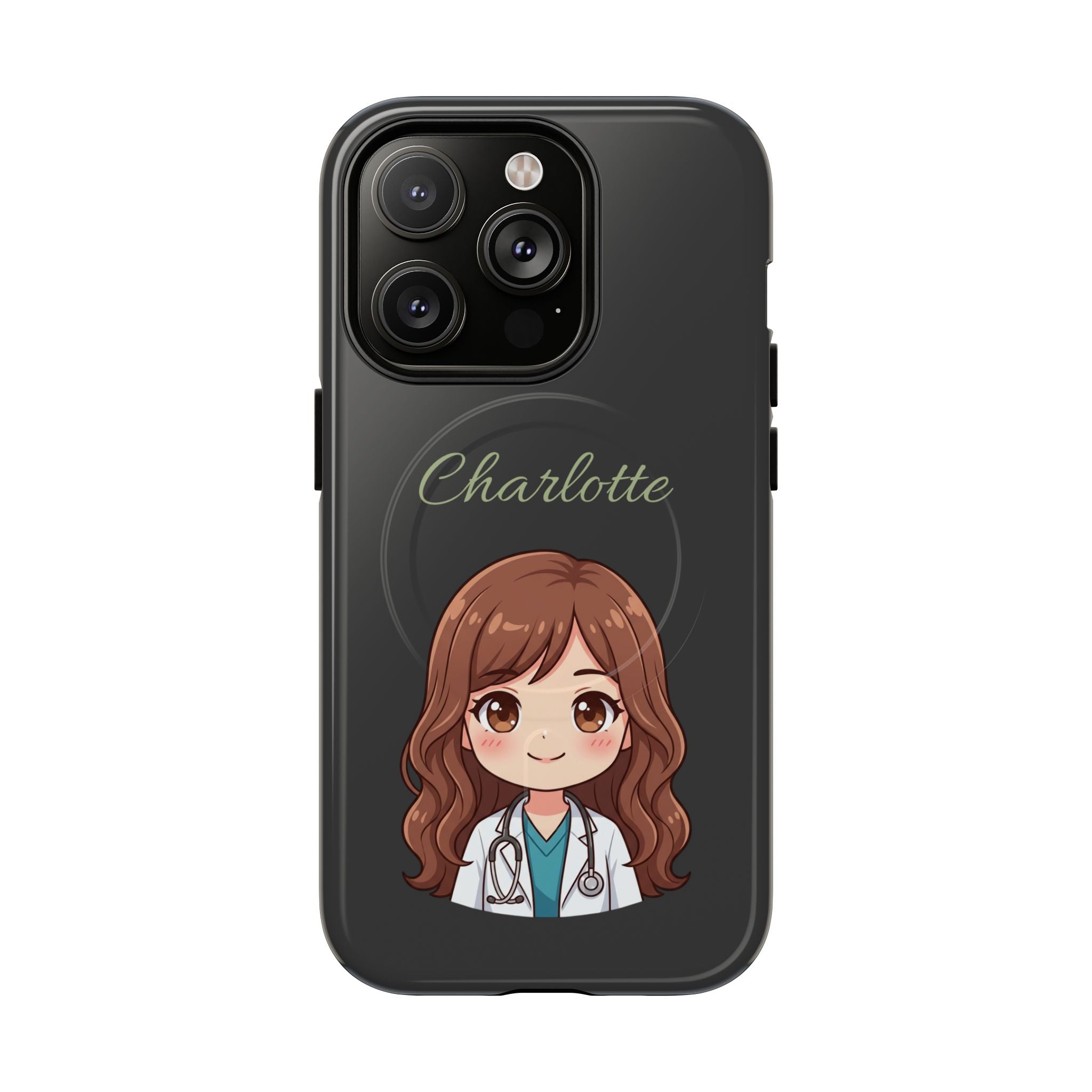 Personalized Tough Magnetic Phone Case | With Custom Name – Cute Illustrated Nurse Character Case for iPhones