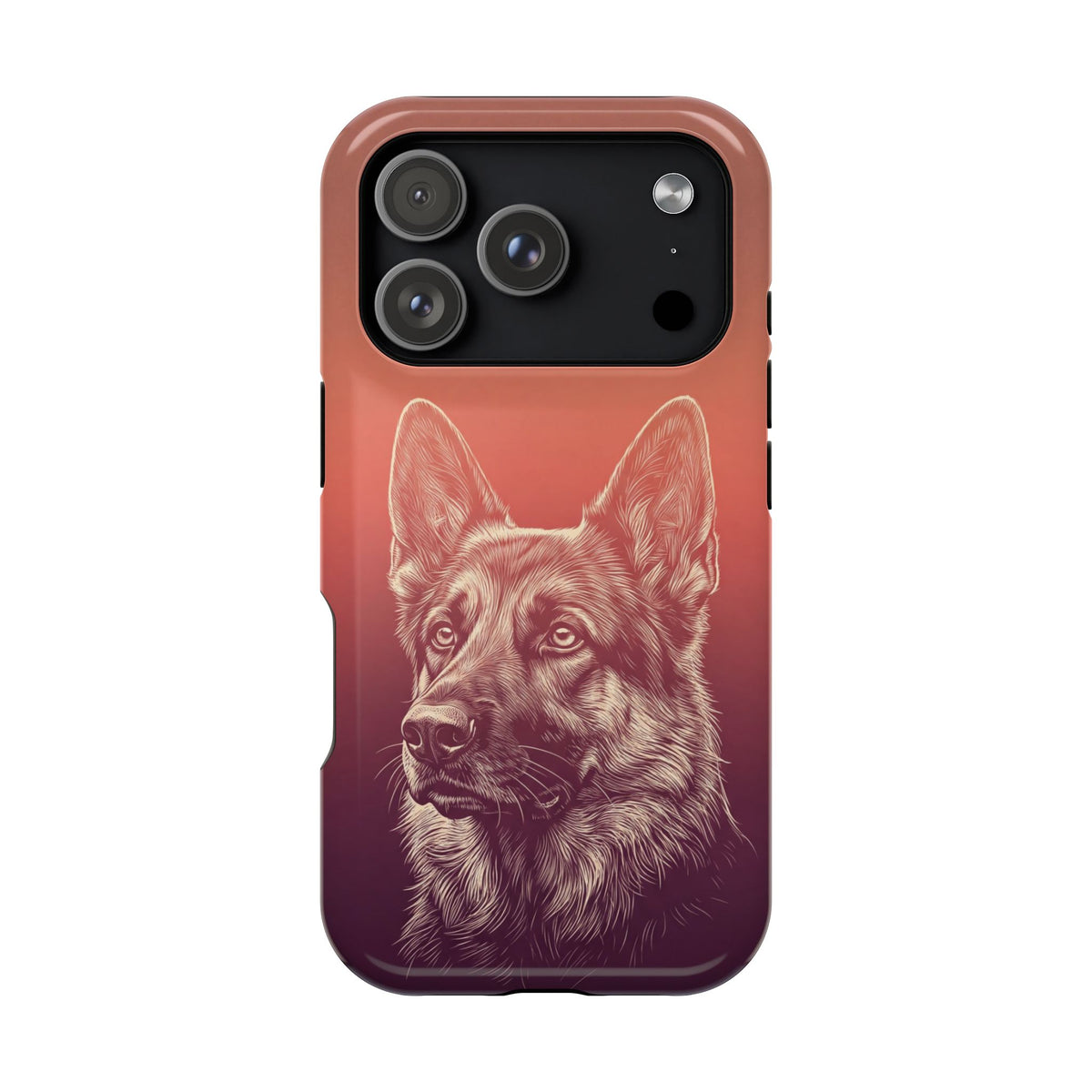 German Shepherd Phone Case | Sunset Sketch Art — Tough Magnetic Case with Wireless Charging