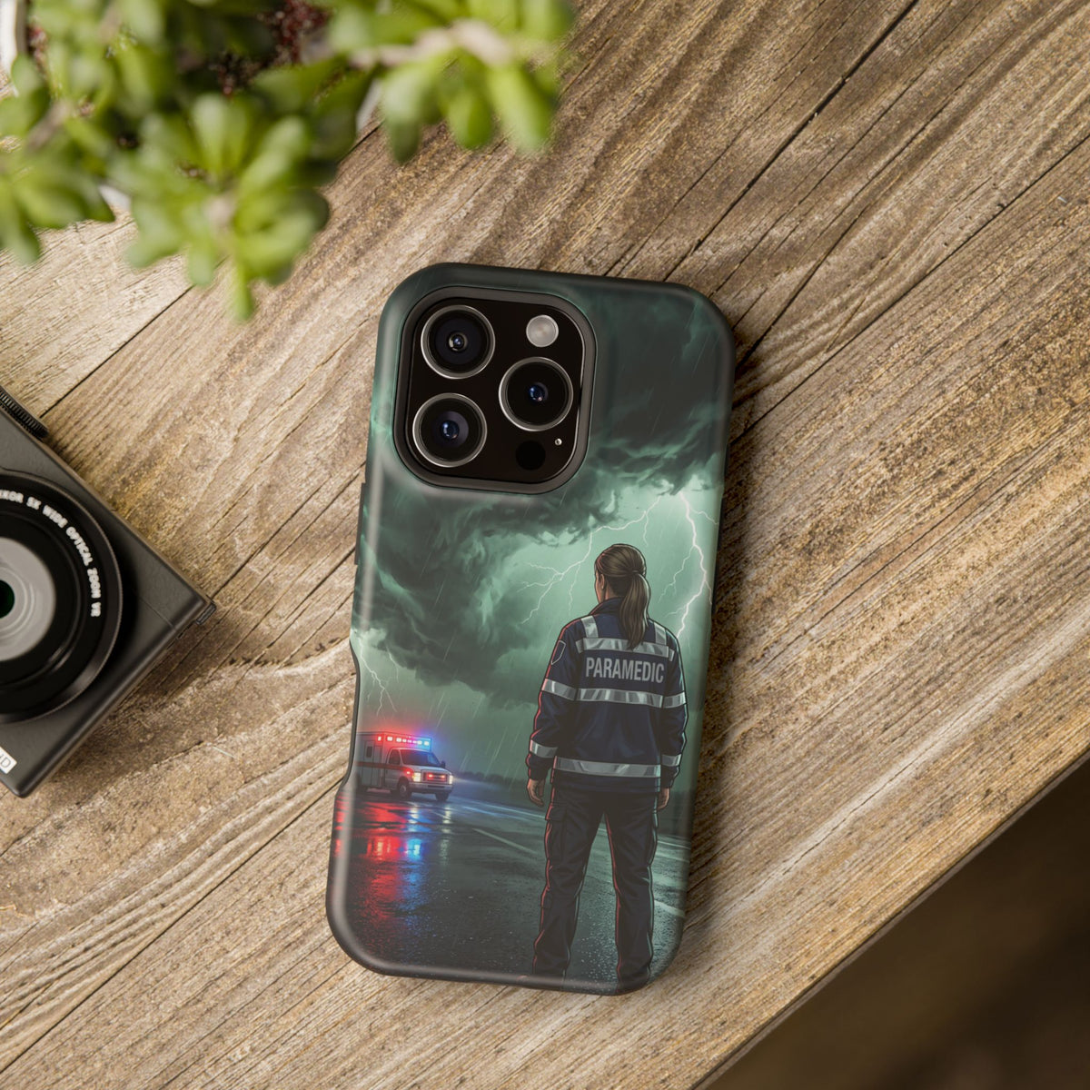 Female Paramedic Green Storm Phone Case — Magnetic Wireless Charging Cover