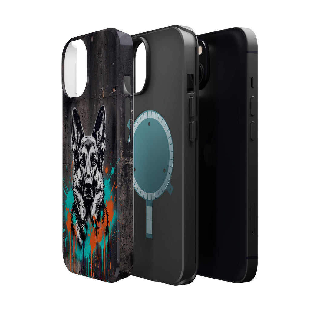 German Shepherd Phone Case | Graffiti Street Art — Tough Magnetic Case with Wireless Charging