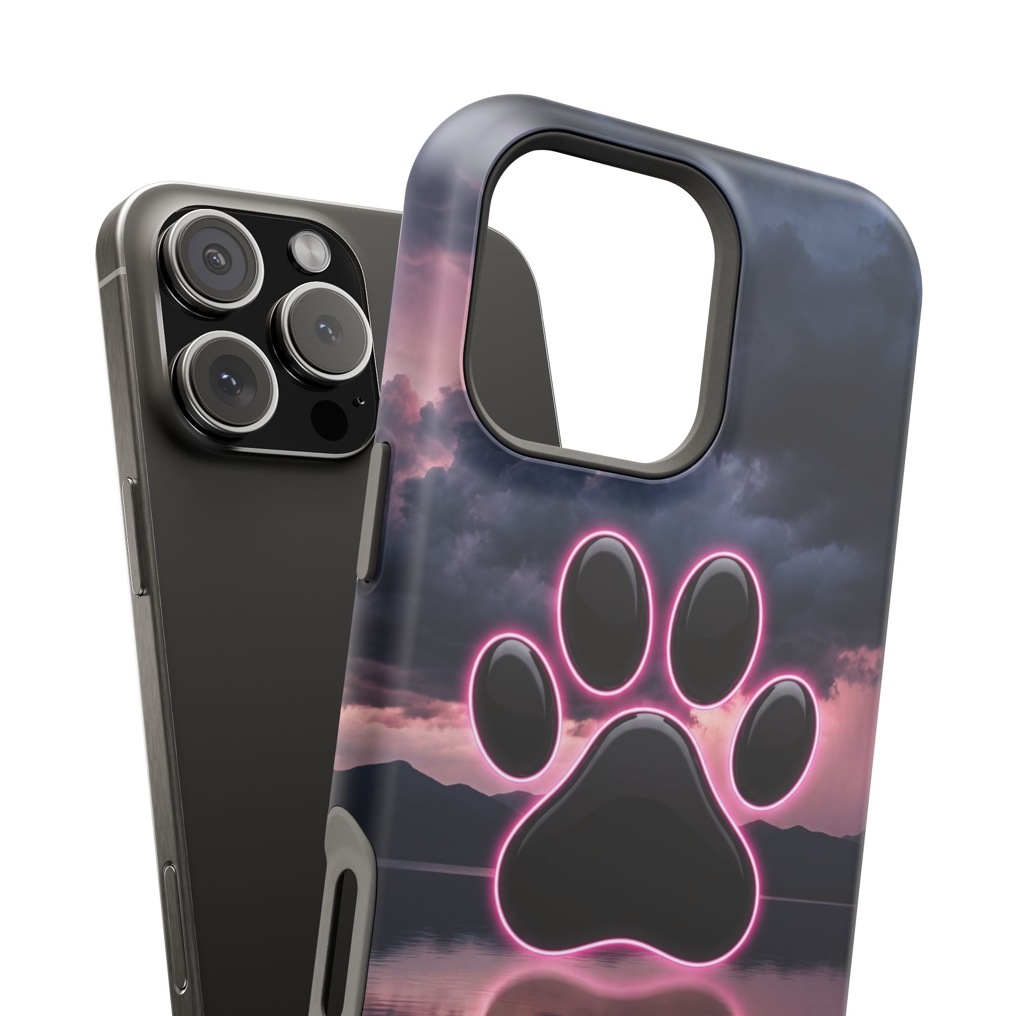 Neon Paw Print Phone Case — Impact-Resistant Wireless Charging Cover