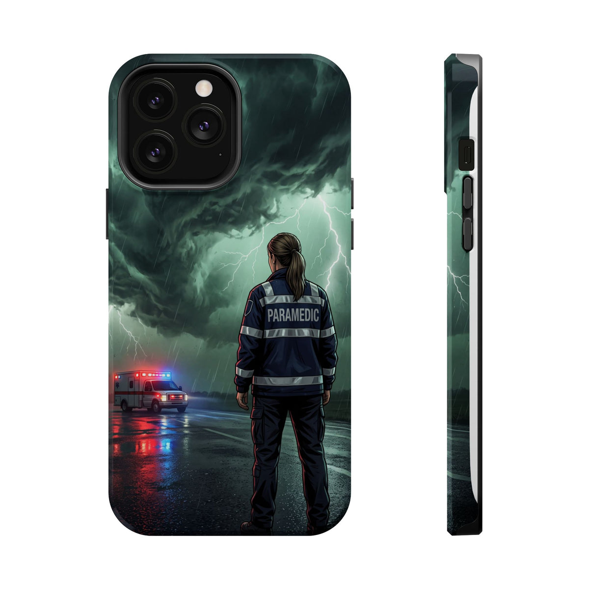 Female Paramedic Green Storm Phone Case — Magnetic Wireless Charging Cover