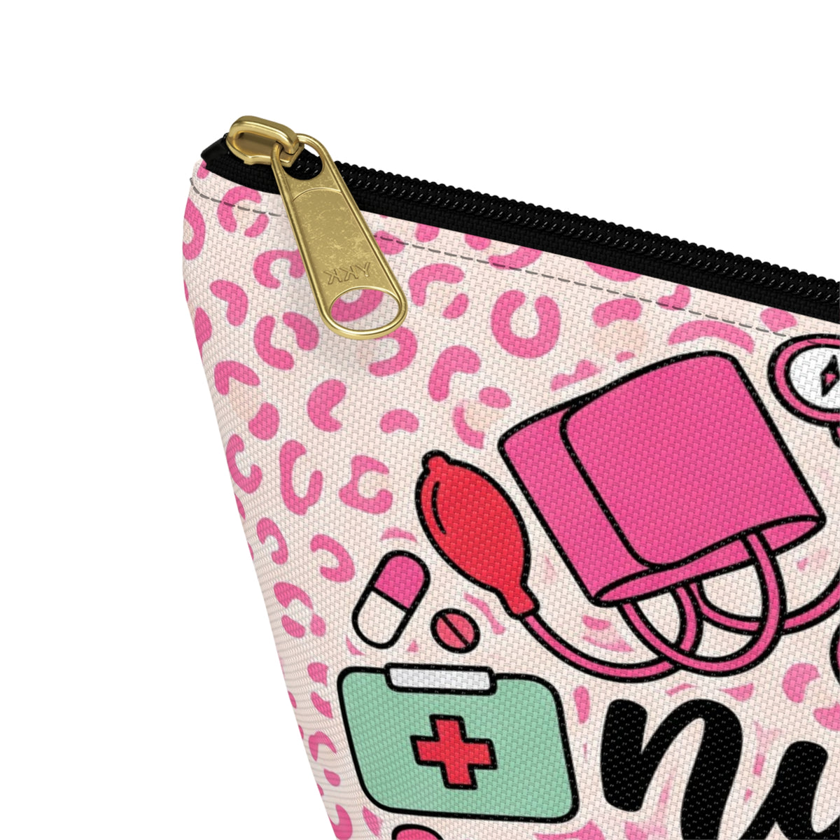 Nurse Life Pink Leopard Accessory Pouch — T-Bottom Zipper Bag