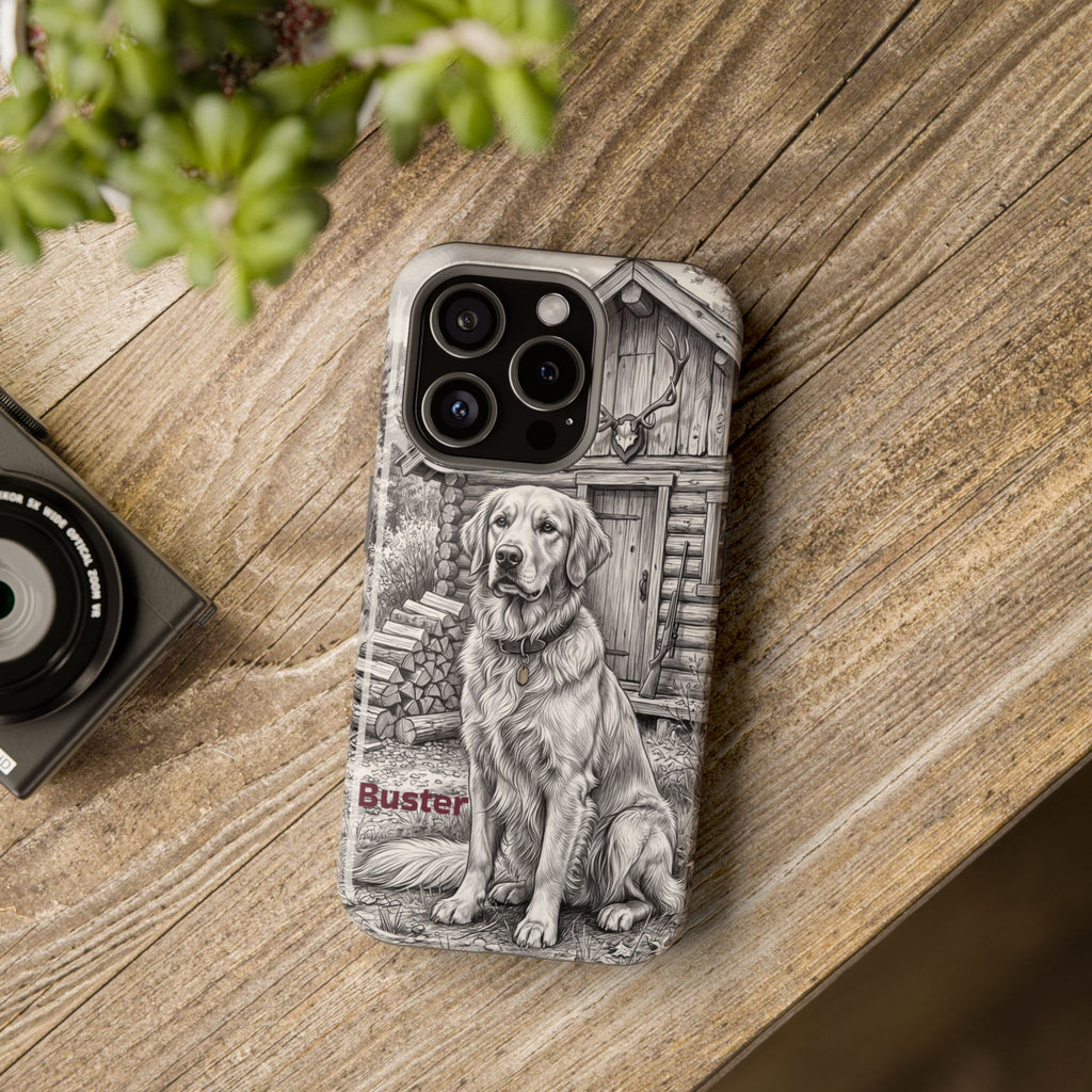 Personalized Golden Retriever Cabin Porch Phone Case — Wireless Charging Cover