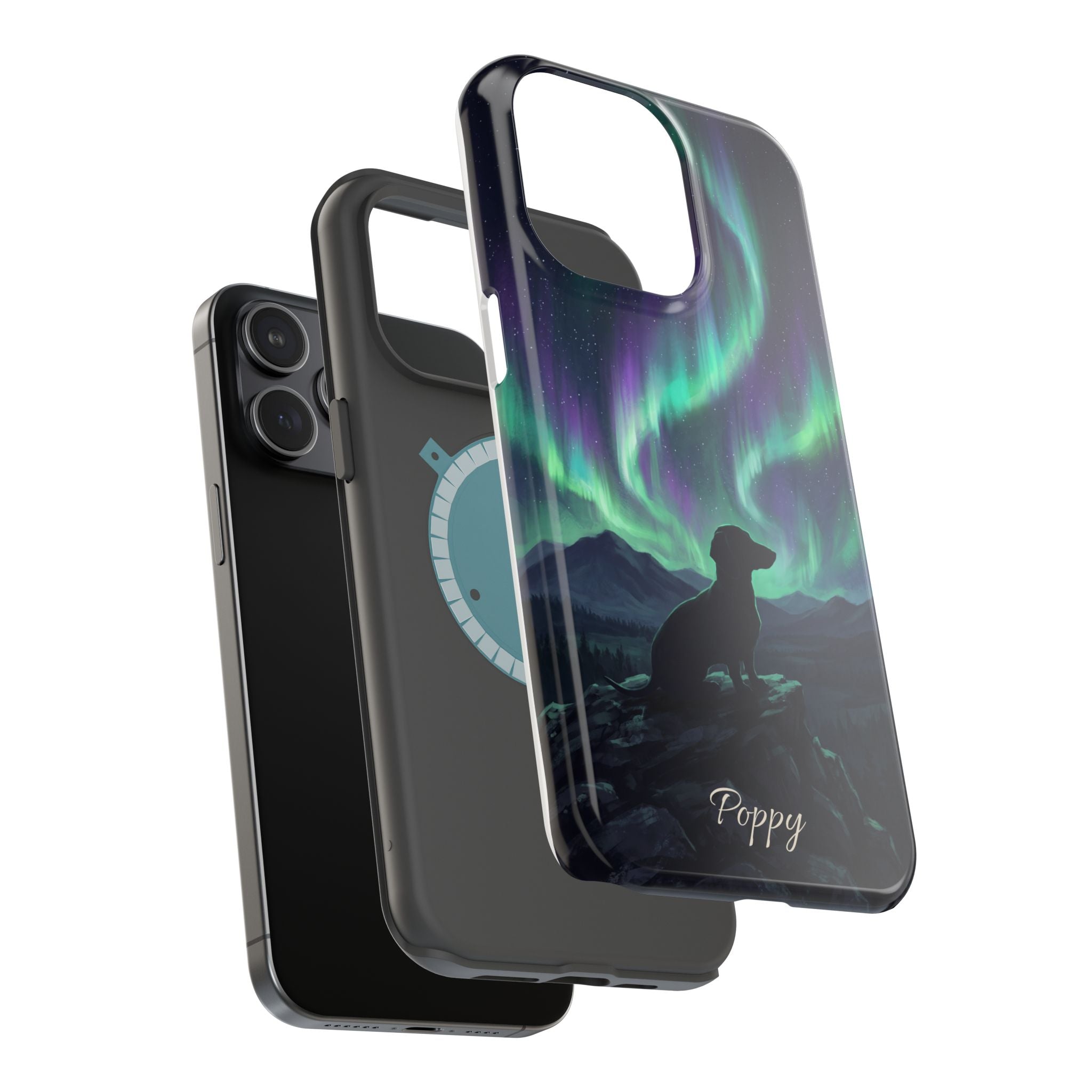Personalized Dachshund Northern Lights Phone Case — Wireless Charging Cover