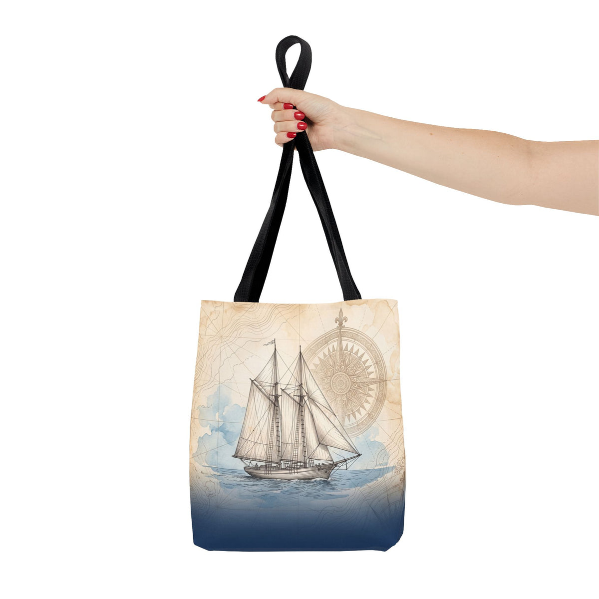 Vintage Schooner Tote Bag – Antique Nautical Map Compass Beach Bag