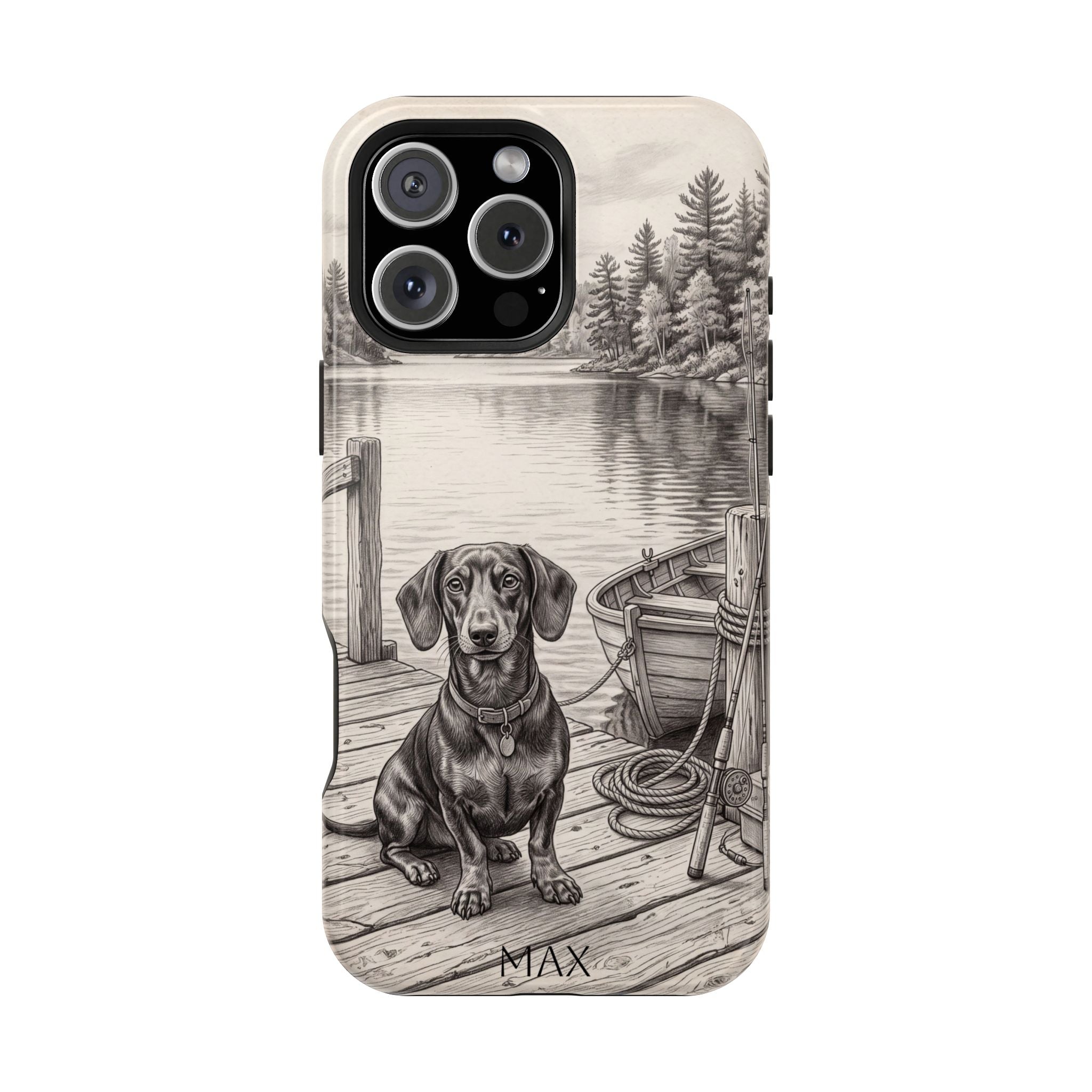 Personalized Dachshund Sunset Beach Phone Case — Wireless Charging Cover