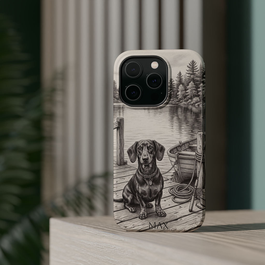 Personalized Dachshund Sunset Beach Phone Case — Wireless Charging Cover