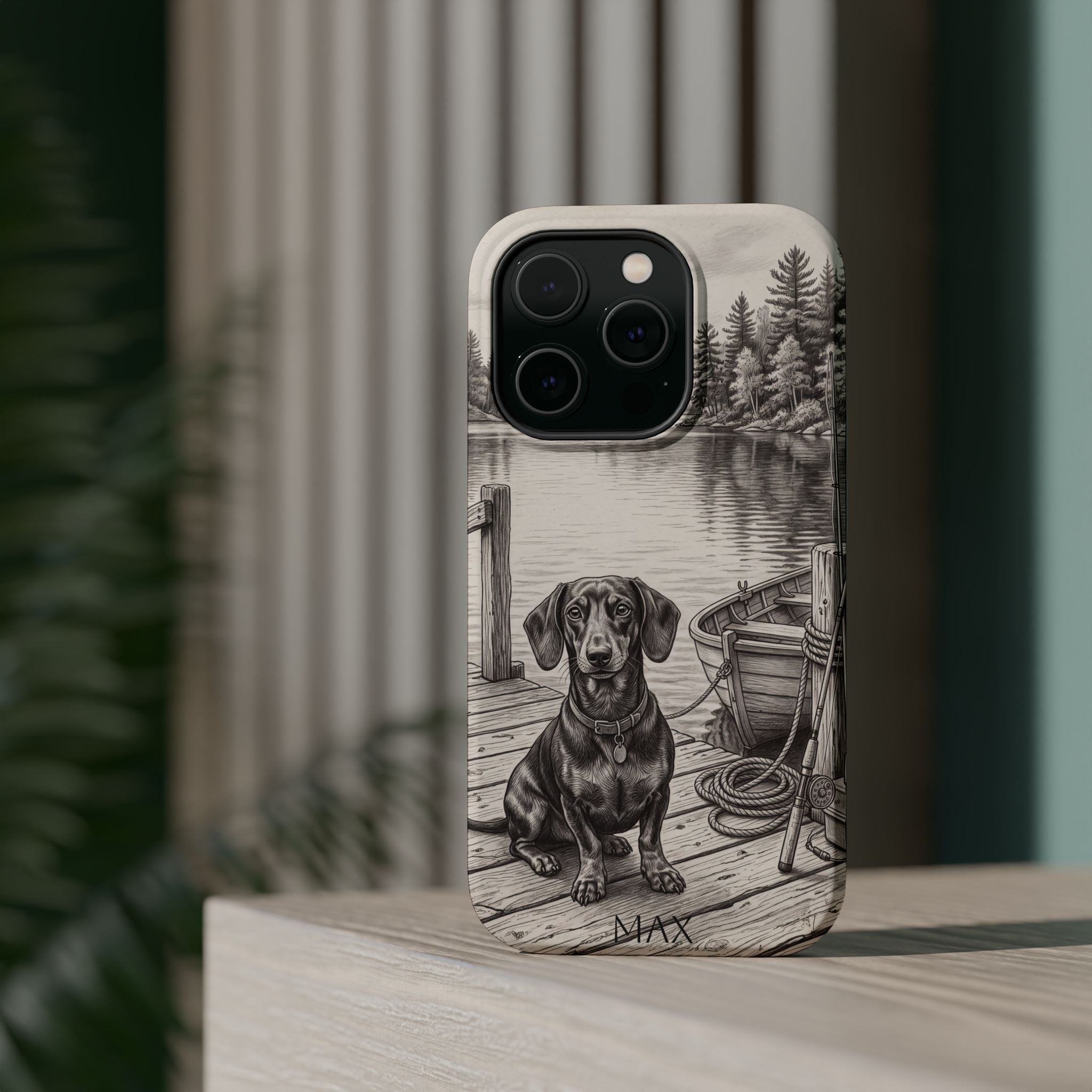 Personalized Dachshund Sunset Beach Phone Case — Wireless Charging Cover