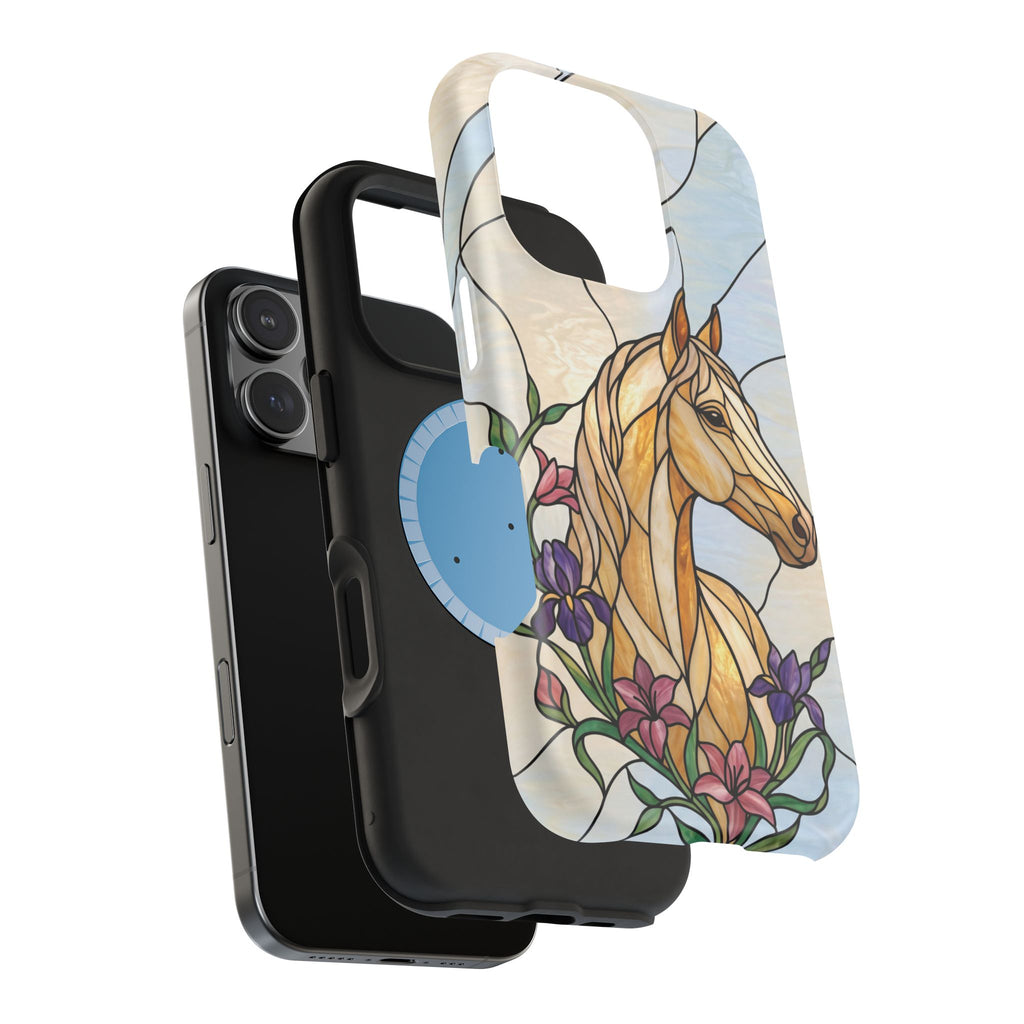 Floral Stained Glass Horse Phone Case — Tough Magnetic Case with Wireless Charging
