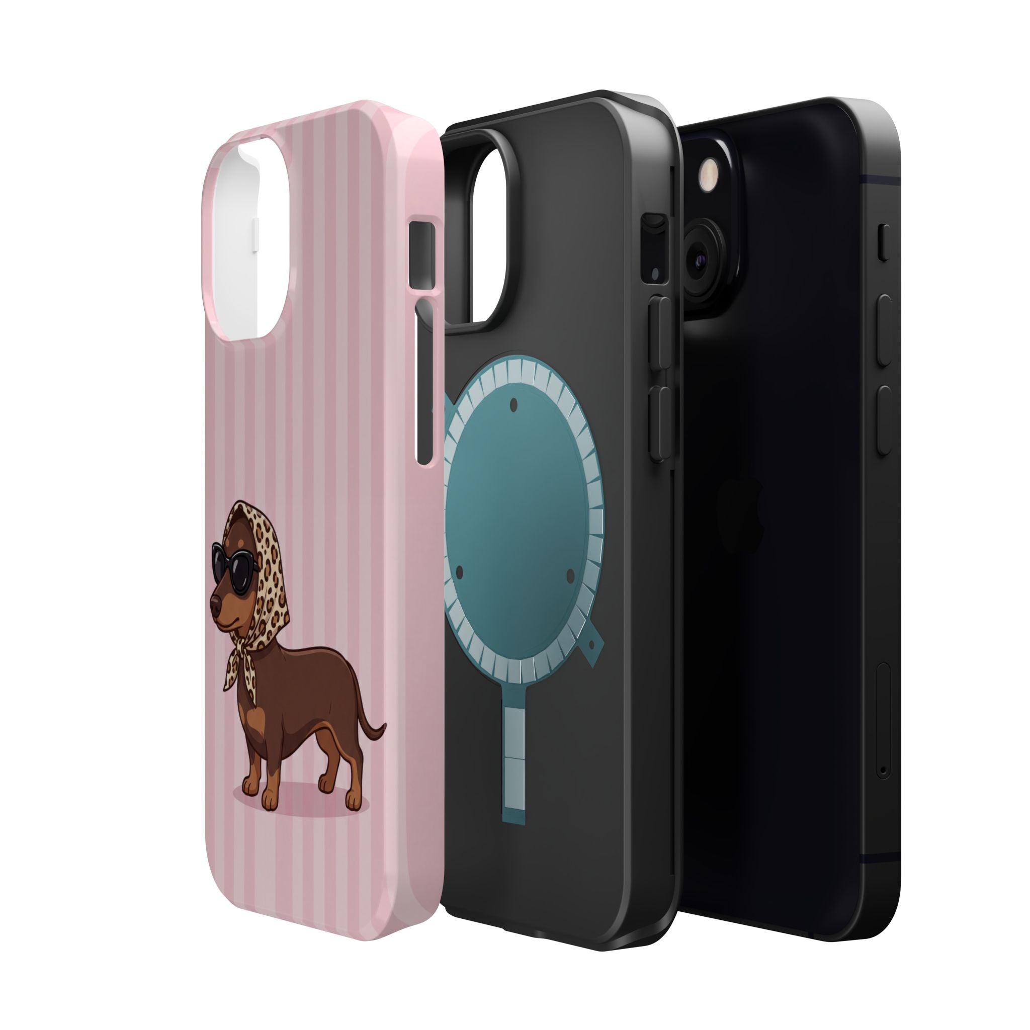 Glam Dachshund Phone Case | Cute Sausage Dog in Leopard Scarf & Sunglasses | Pink Stripe Case for iPhone & Samsung