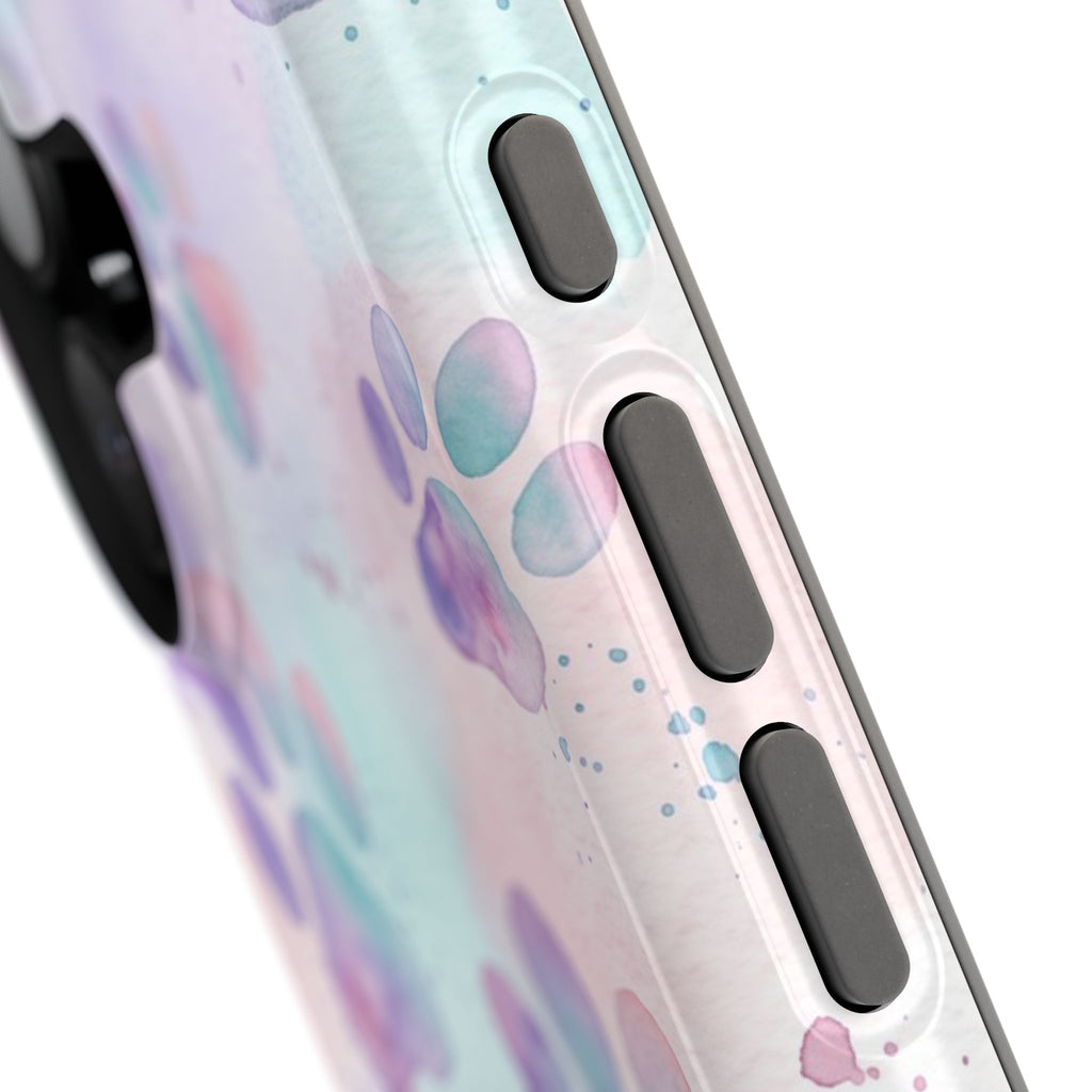 Watercolor Paw Print Phone Case — Impact-Resistant Wireless Charging Cover