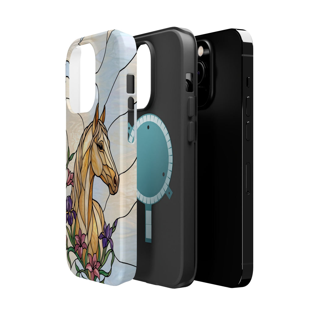 Floral Stained Glass Horse Phone Case — Tough Magnetic Case with Wireless Charging