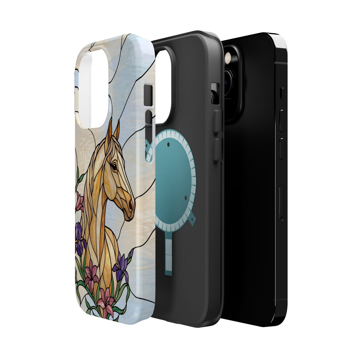 Floral Stained Glass Horse Phone Case — Tough Magnetic Case with Wireless Charging