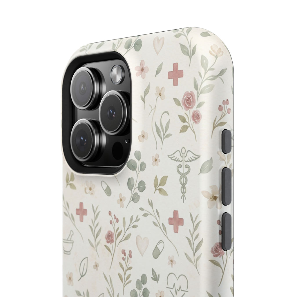 Floral Nurse Phone Case — Impact-Resistant Wireless Charging Cover