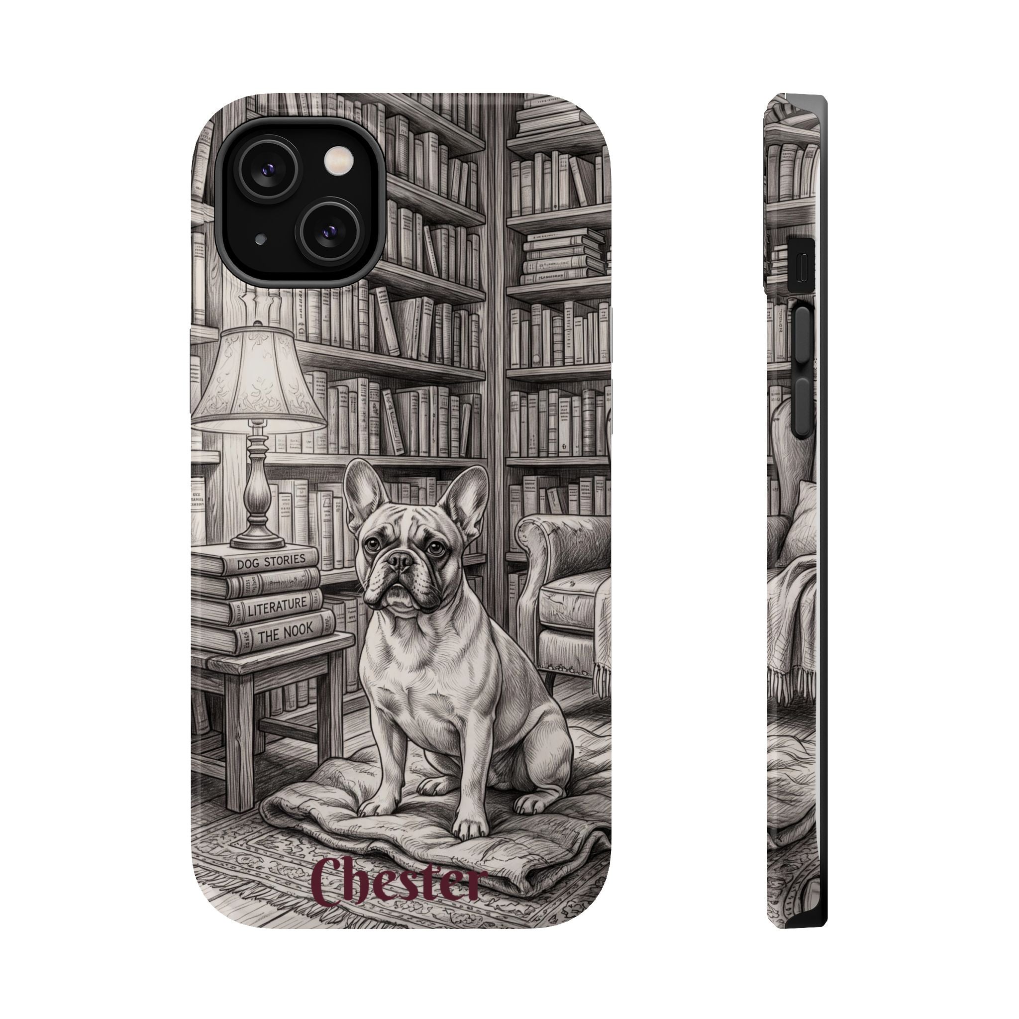 Personalized French Bulldog Library Study Phone Case — Wireless Charging Cover