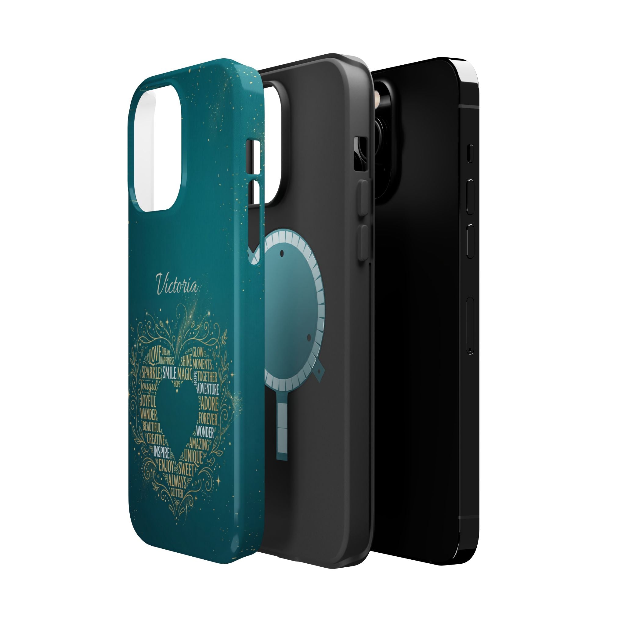 Personalized Teacher Heart Word Art Phone Case — Impact-Resistant Wireless Charging Cover