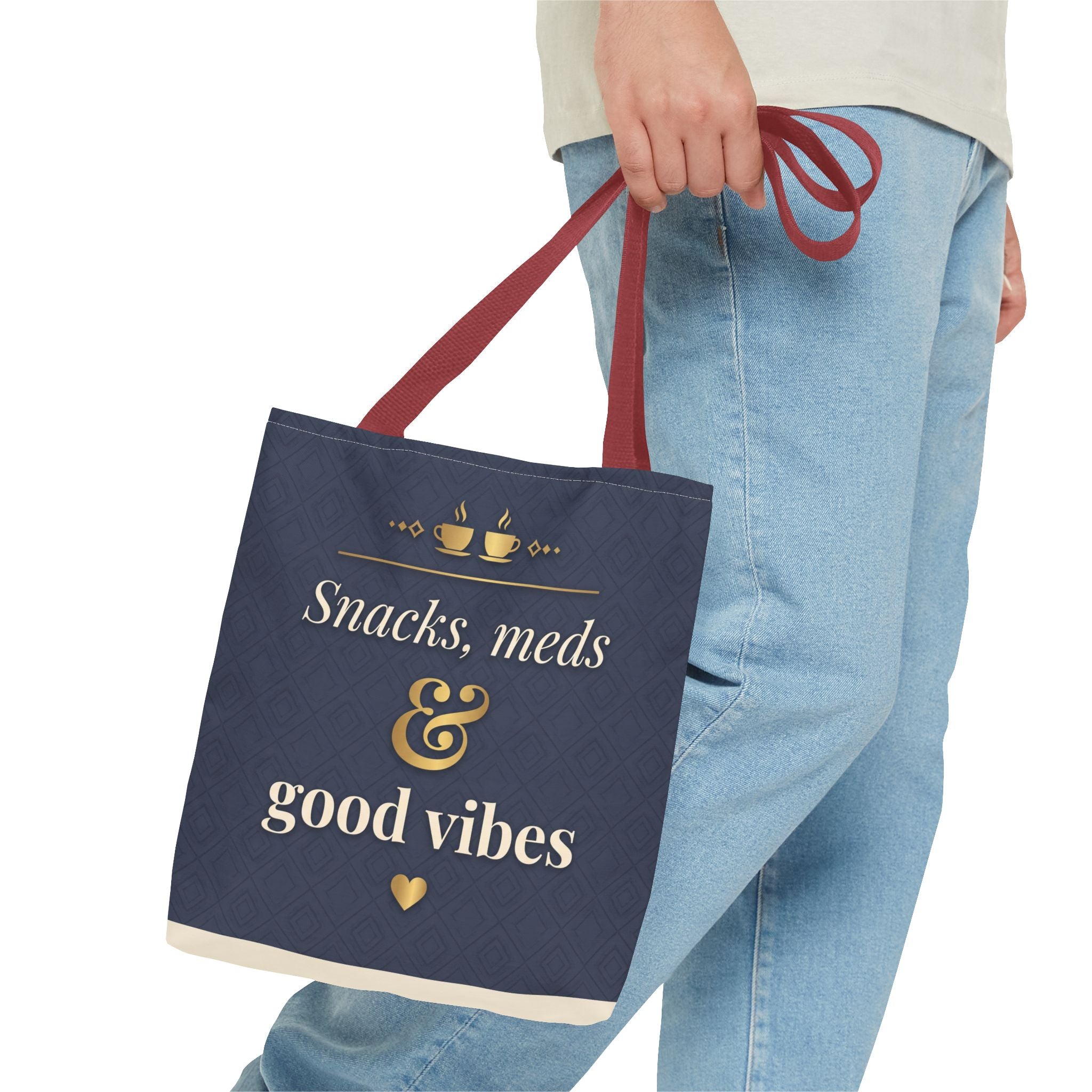 Snacks Meds & Good Vibes Tote | Funny Nurse Gift Tote Bag | Healthcare Worker Humour Gift | Premium Polyester Carry-All