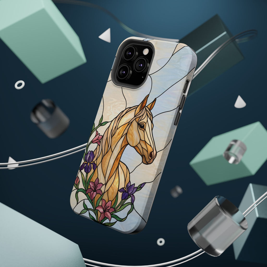 Floral Stained Glass Horse Phone Case — Tough Magnetic Case with Wireless Charging