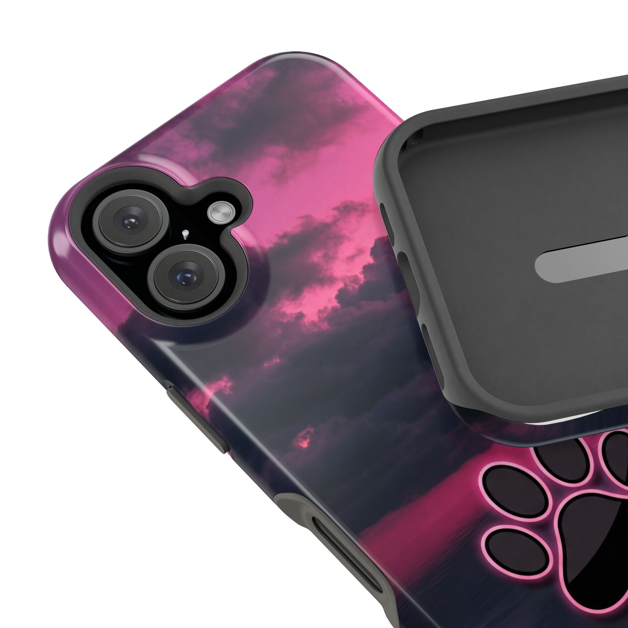 Pink Sky Paw Print Phone Case — Impact-Resistant Wireless Charging Cover