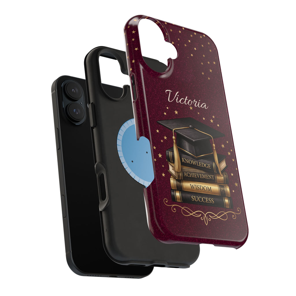 Graduation Cap & Books Personalized Teacher Phone Case — Wireless Charging Cover