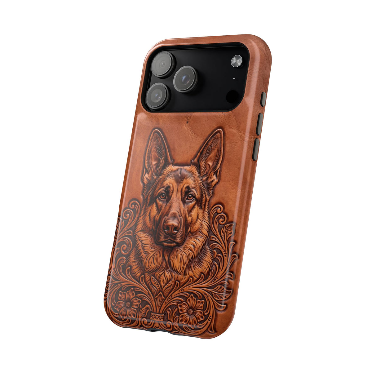 German Shepherd Phone Case | Western Tooled Art — Tough Magnetic Case with Wireless Charging