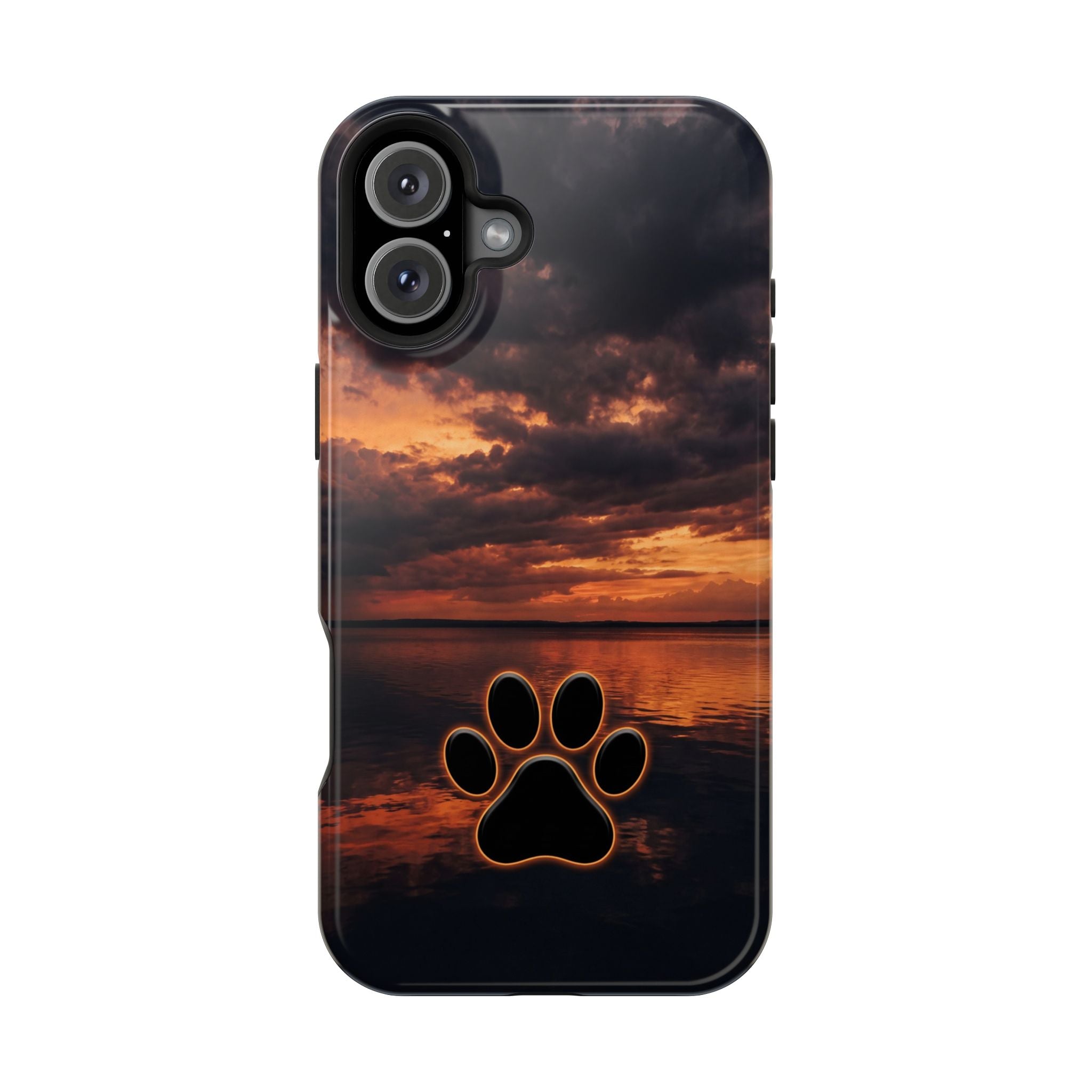 Sunset Paw Print Phone Case — Impact-Resistant Wireless Charging Cover