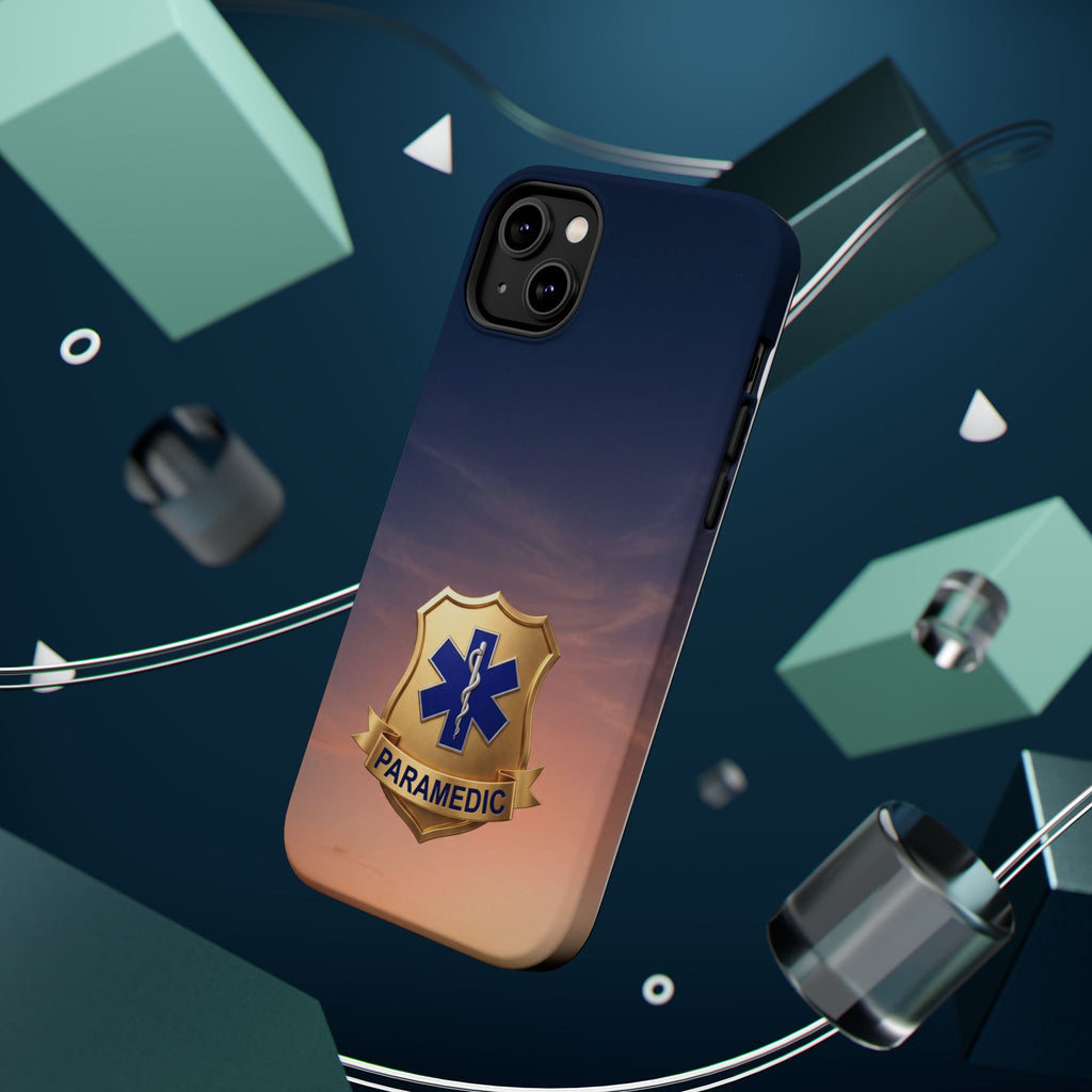 Gold Paramedic Badge Sunset Sky Phone Case — Magnetic Wireless Charging Cover