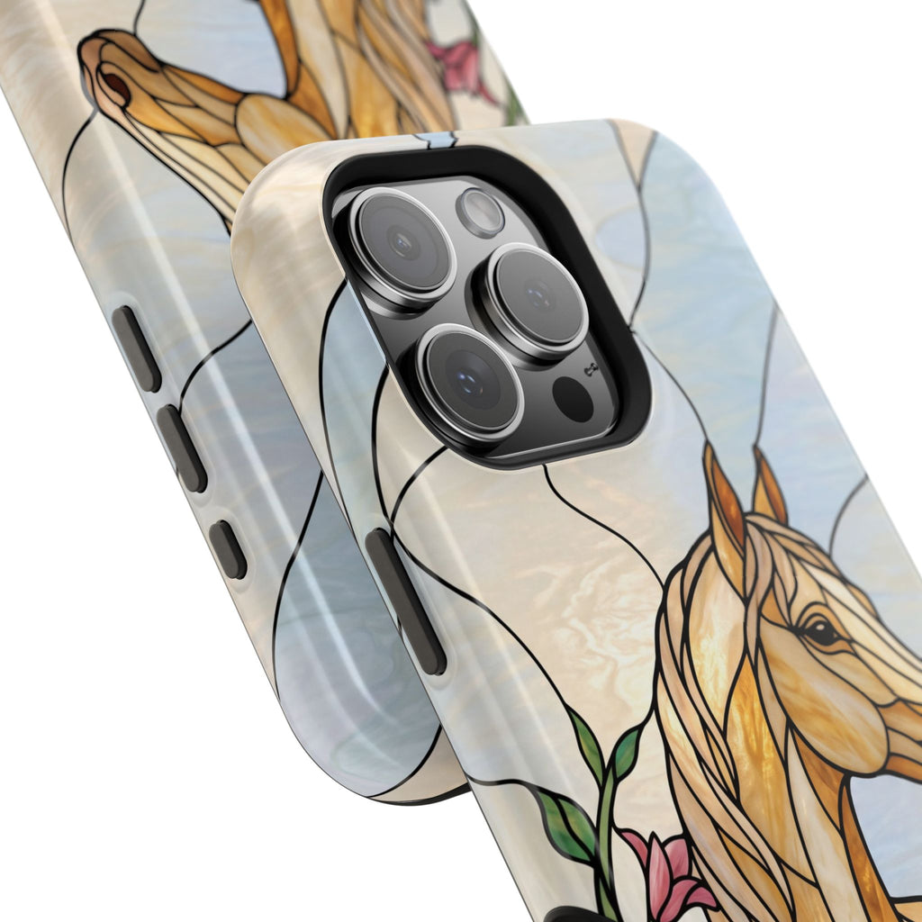 Floral Stained Glass Horse Phone Case — Tough Magnetic Case with Wireless Charging