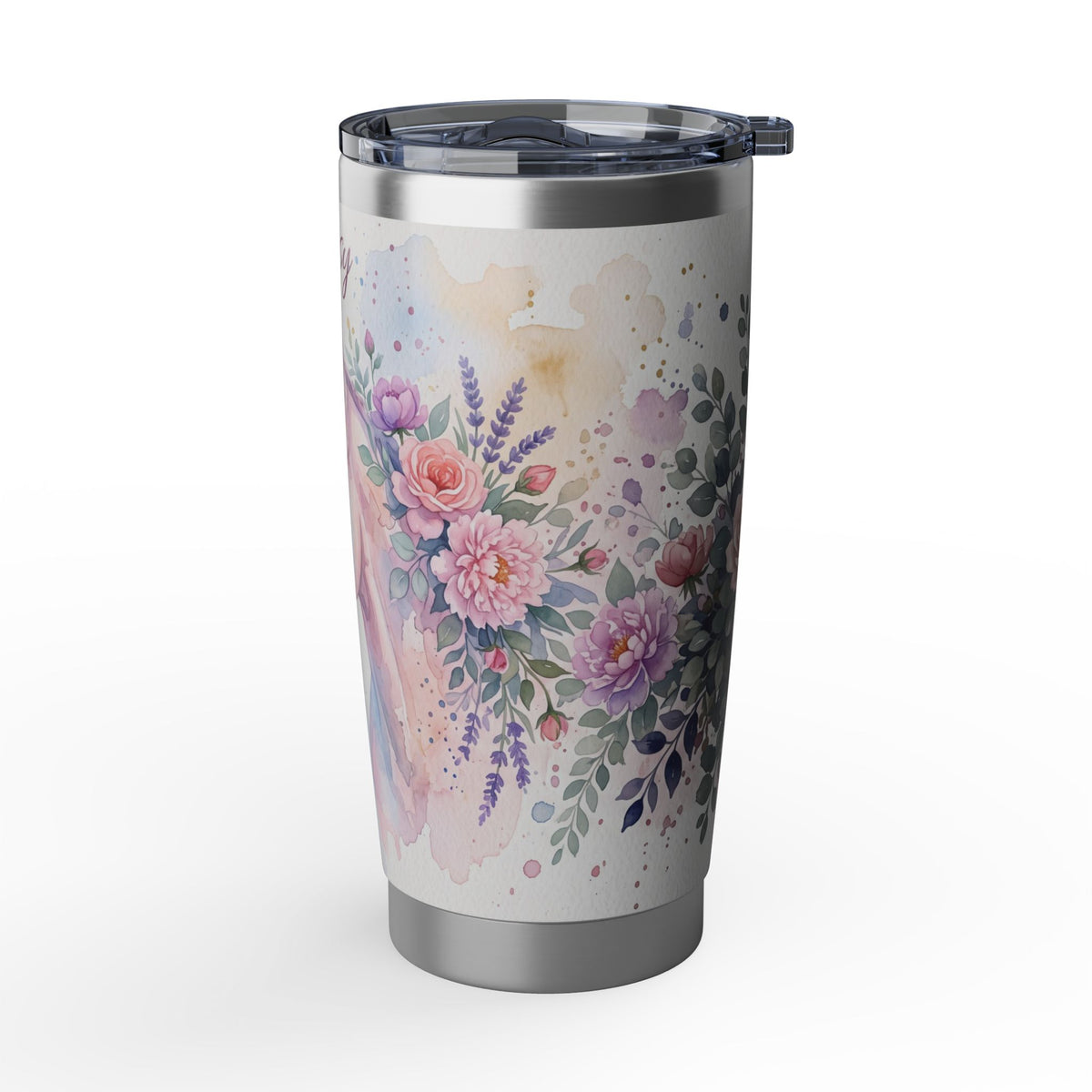 Horse Personalized Tumbler | Watercolor Floral Art — 20 oz Stainless Travel Mug