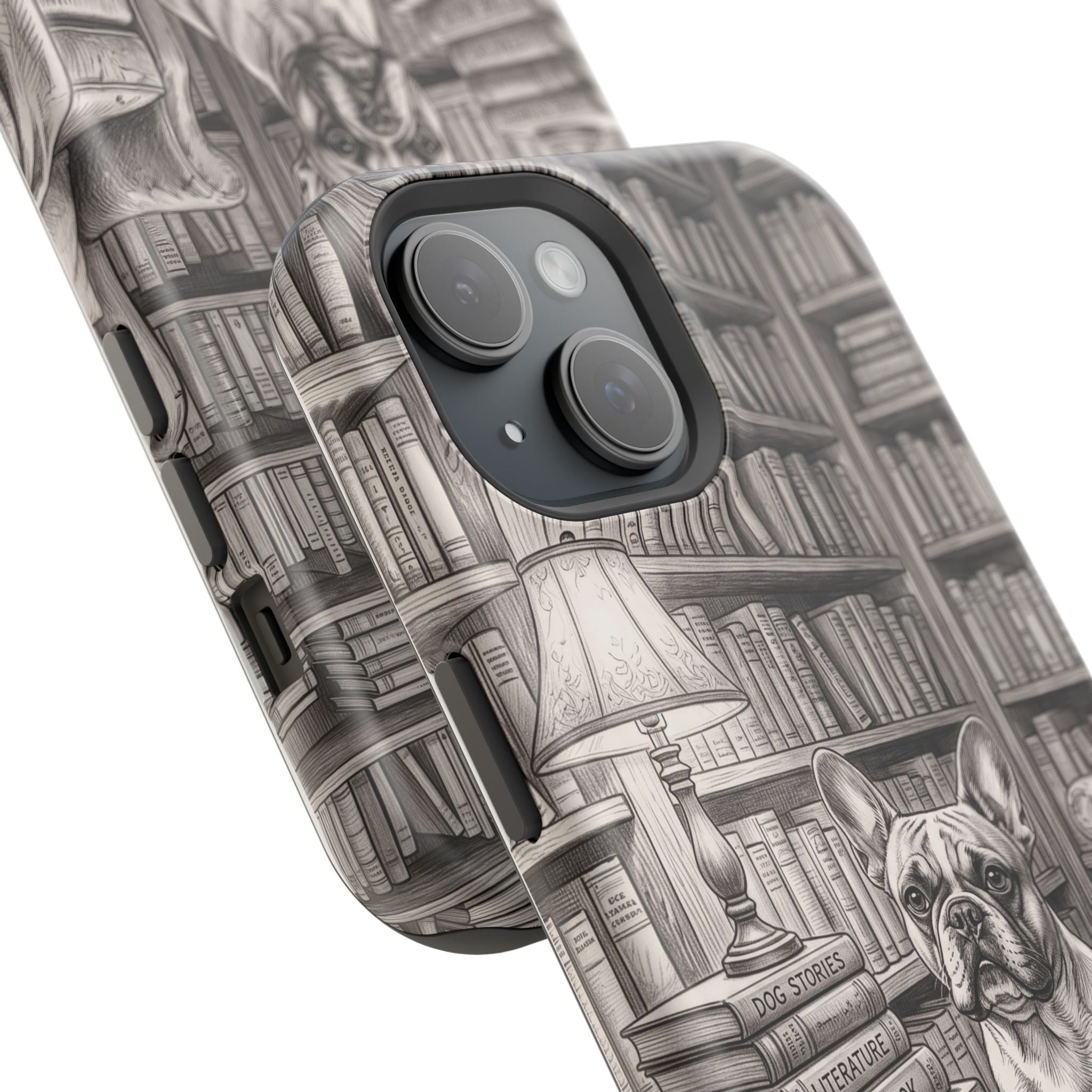 Personalized French Bulldog Library Study Phone Case — Wireless Charging Cover