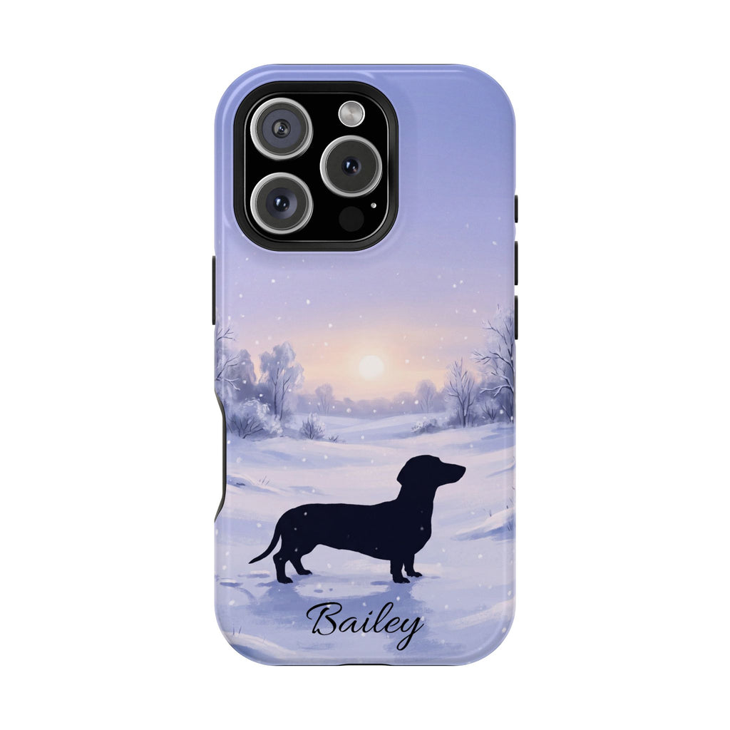 Personalized Dachshund Winter Snow Phone Case — Wireless Charging Cover