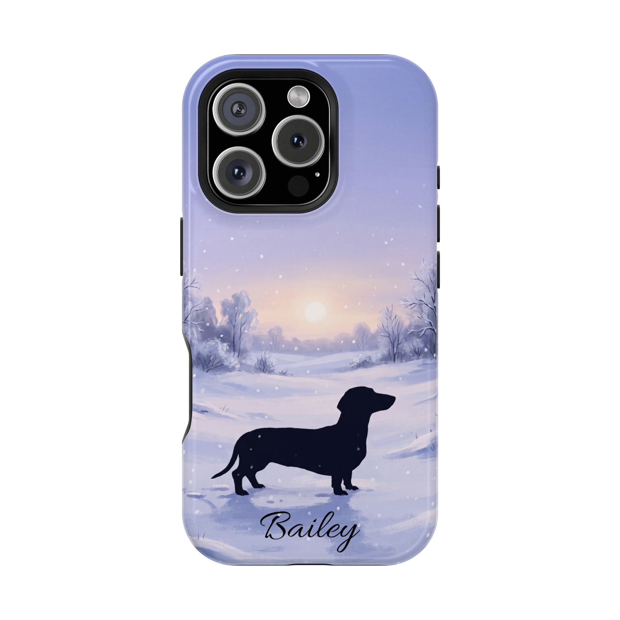 Personalized Dachshund Winter Snow Phone Case — Wireless Charging Cover