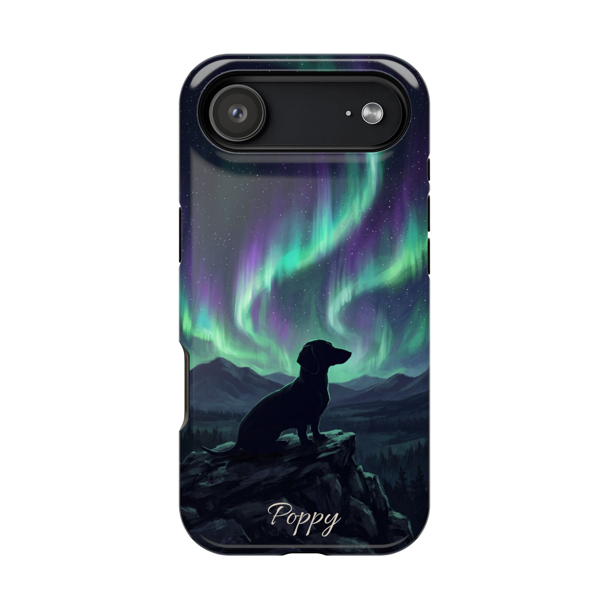 Personalized Dachshund Northern Lights Phone Case — Wireless Charging Cover
