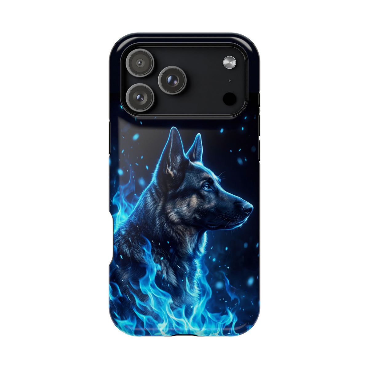 German Shepherd Phone Case | Blue Flame Art — Tough Magnetic Case with Wireless Charging