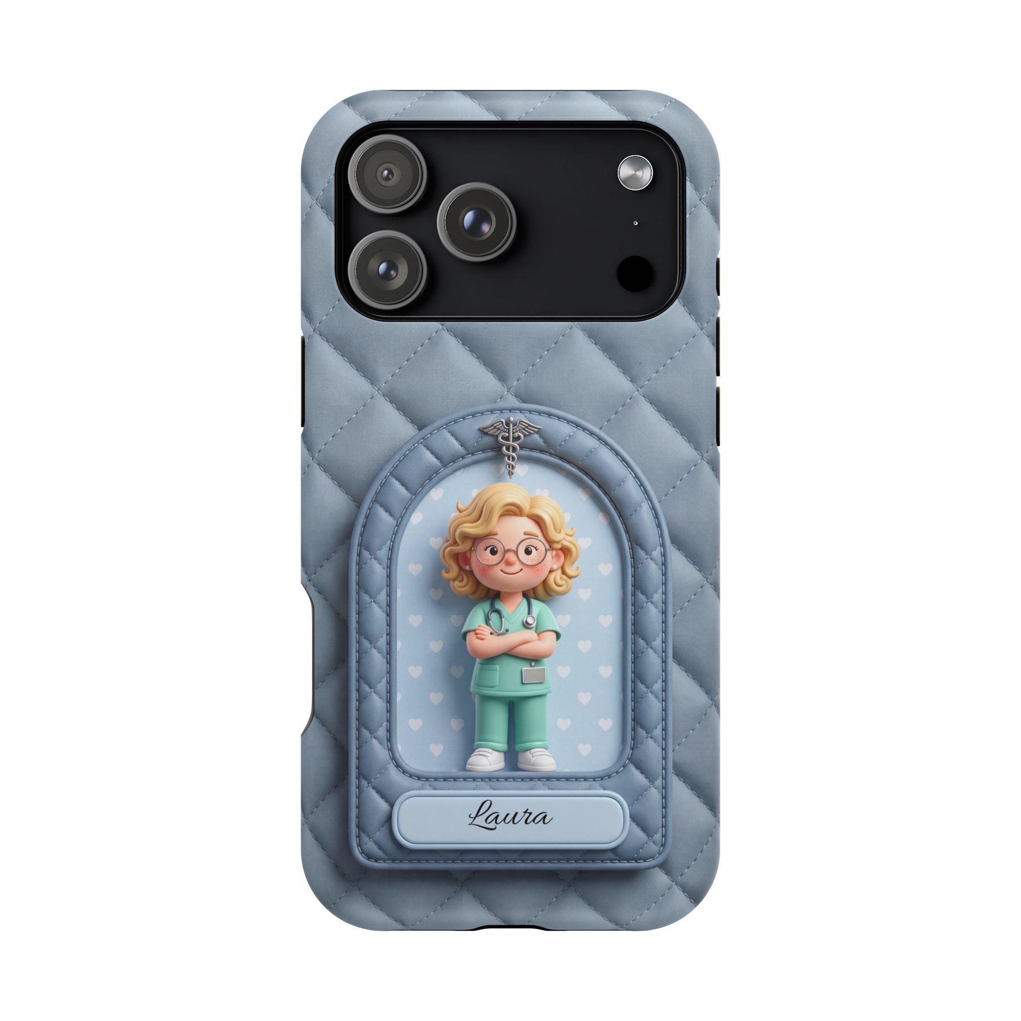 Personalized Quilted Nurse Phone Case — Wireless Charging Cover