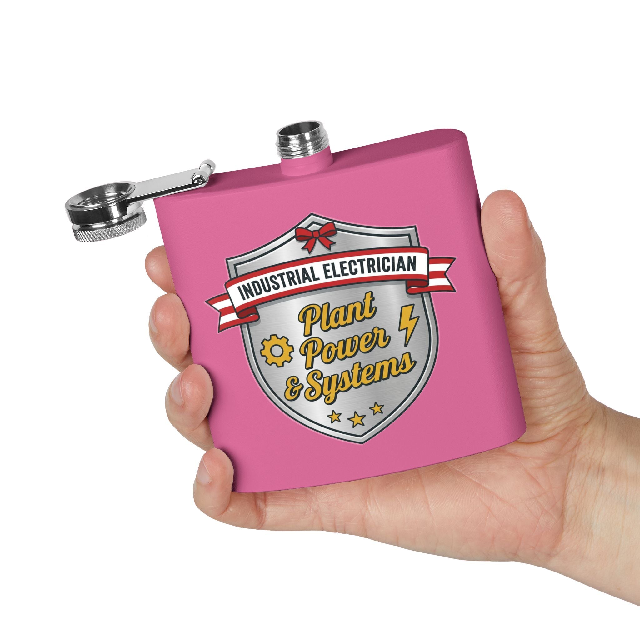 Flask — "Industrial Electrician: Plant Power & Systems" (Shield Badge) 6oz Stainless Steel Hip Flask