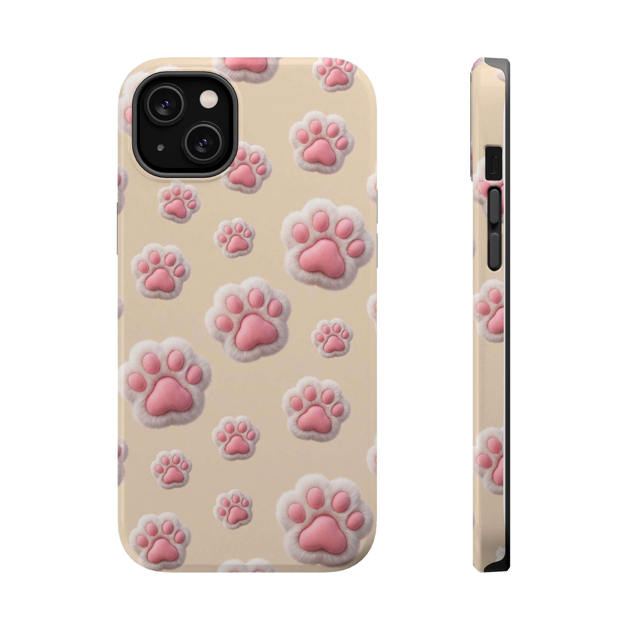 Pink Paw Print Phone Case — Impact-Resistant Wireless Charging Cover