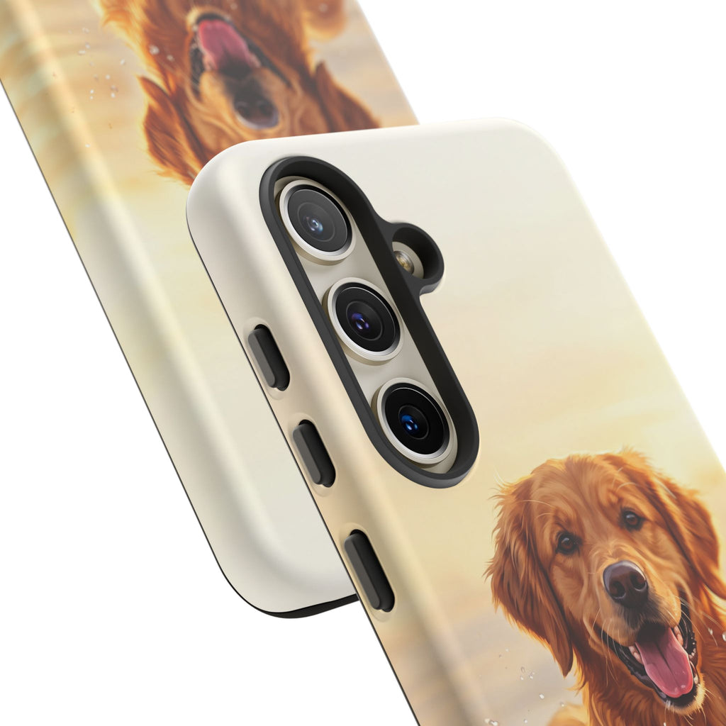 Golden Retriever Splashing in Water Phone Case | Joyful Dog at Golden Hour | iPhone & Samsung