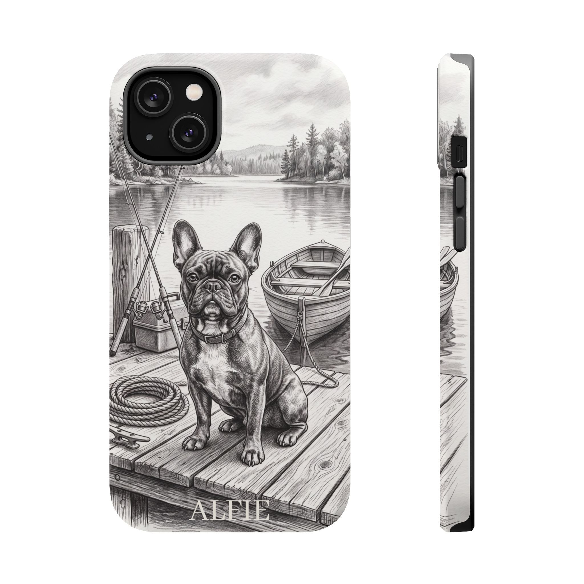 Personalized French Bulldog Lakeside Dock Phone Case — Wireless Charging Cover