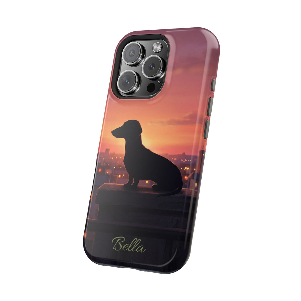 Personalized Dachshund Rooftop Sunset Phone Case — Wireless Charging Cover