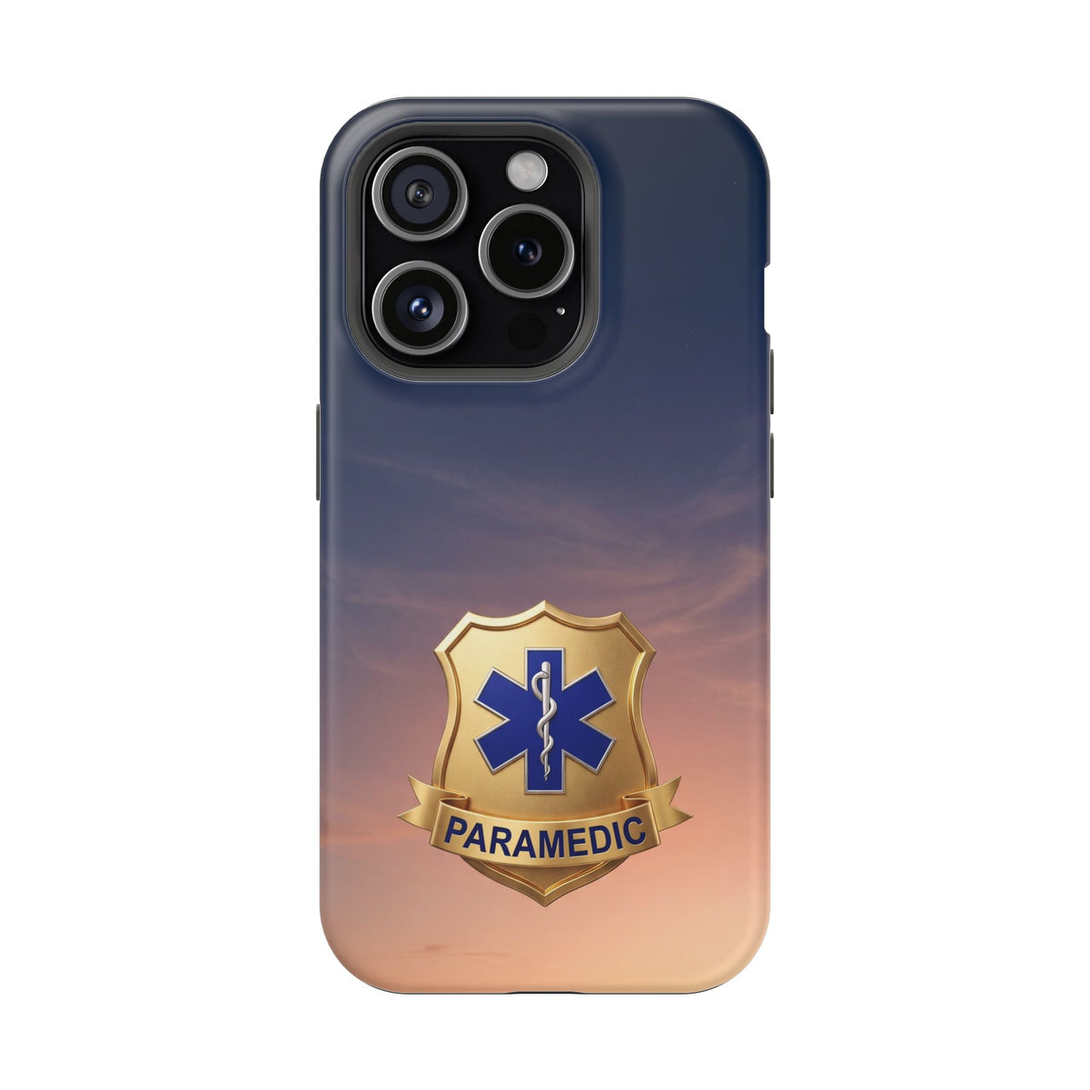 Gold Paramedic Badge Sunset Sky Phone Case — Magnetic Wireless Charging Cover