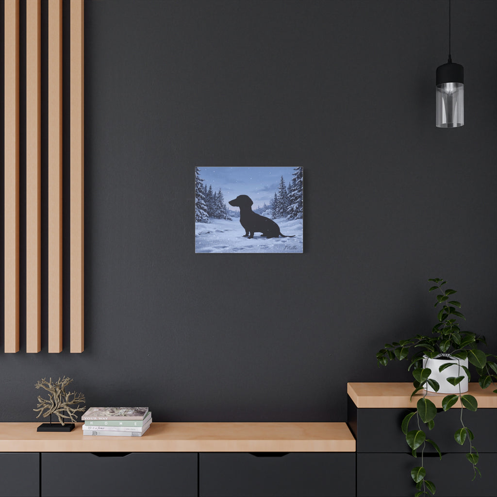 Personalized Dachshund Snow Scene Canvas — Stretched Matte Wall Art