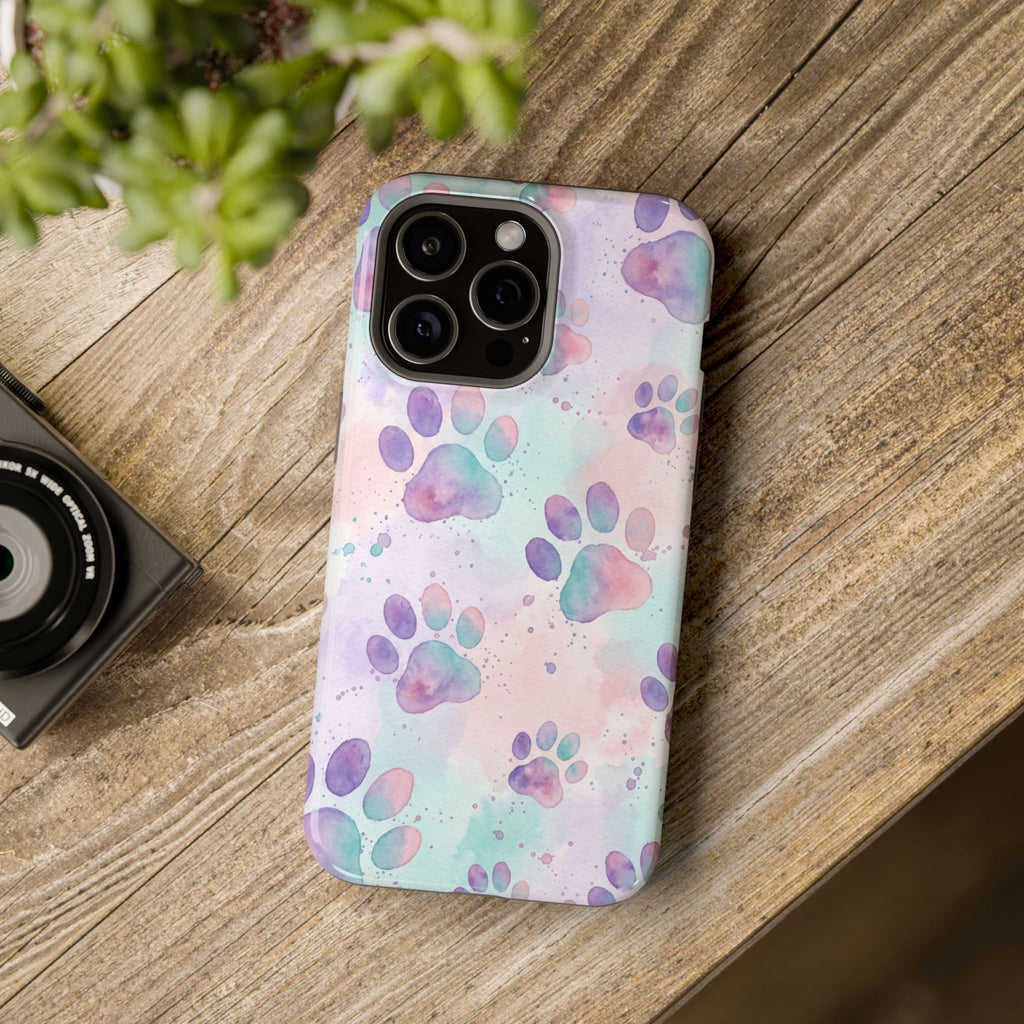 Watercolor Paw Print Phone Case — Impact-Resistant Wireless Charging Cover