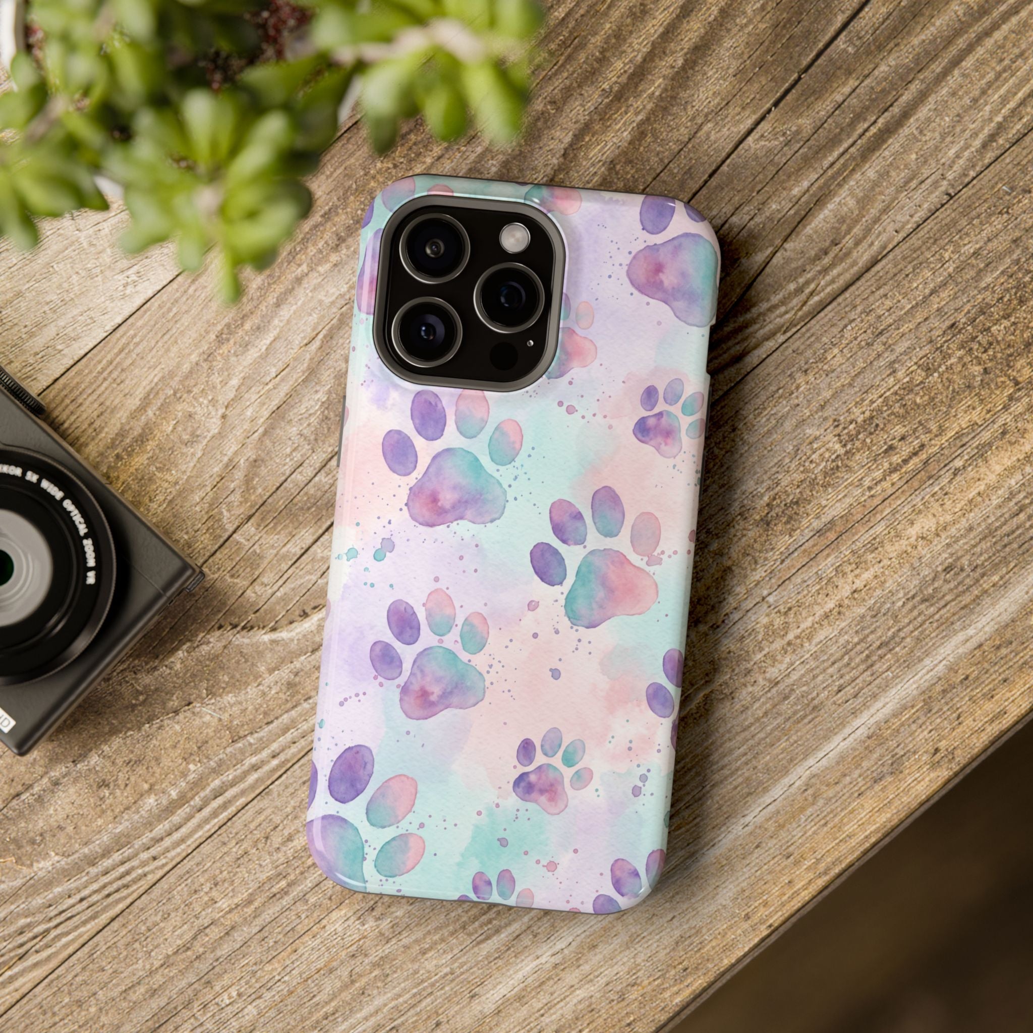 Watercolor Paw Print Phone Case — Impact-Resistant Wireless Charging Cover