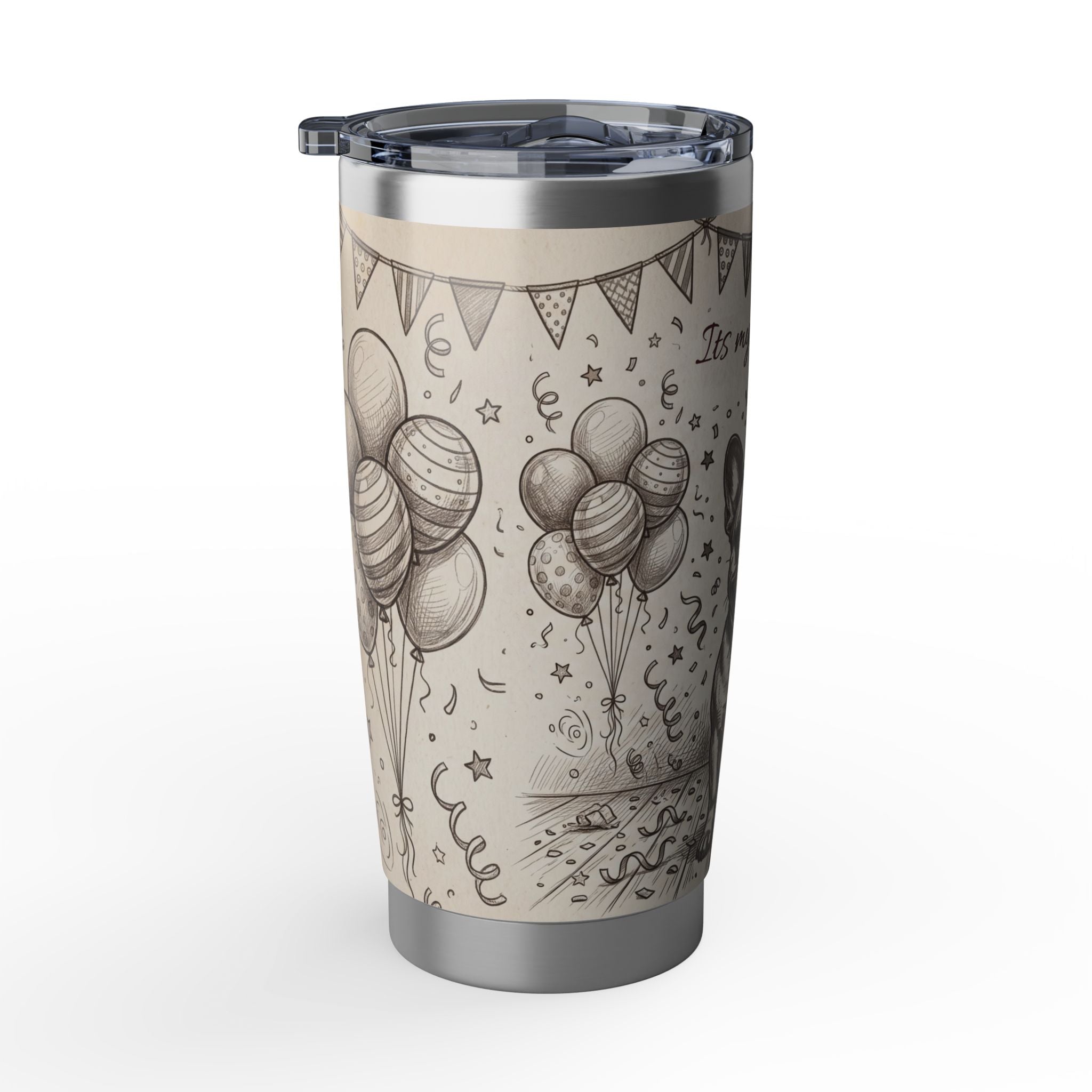Birthday Frenchie Stainless Tumbler — 20 oz Personalized Travel Mug with Party Design